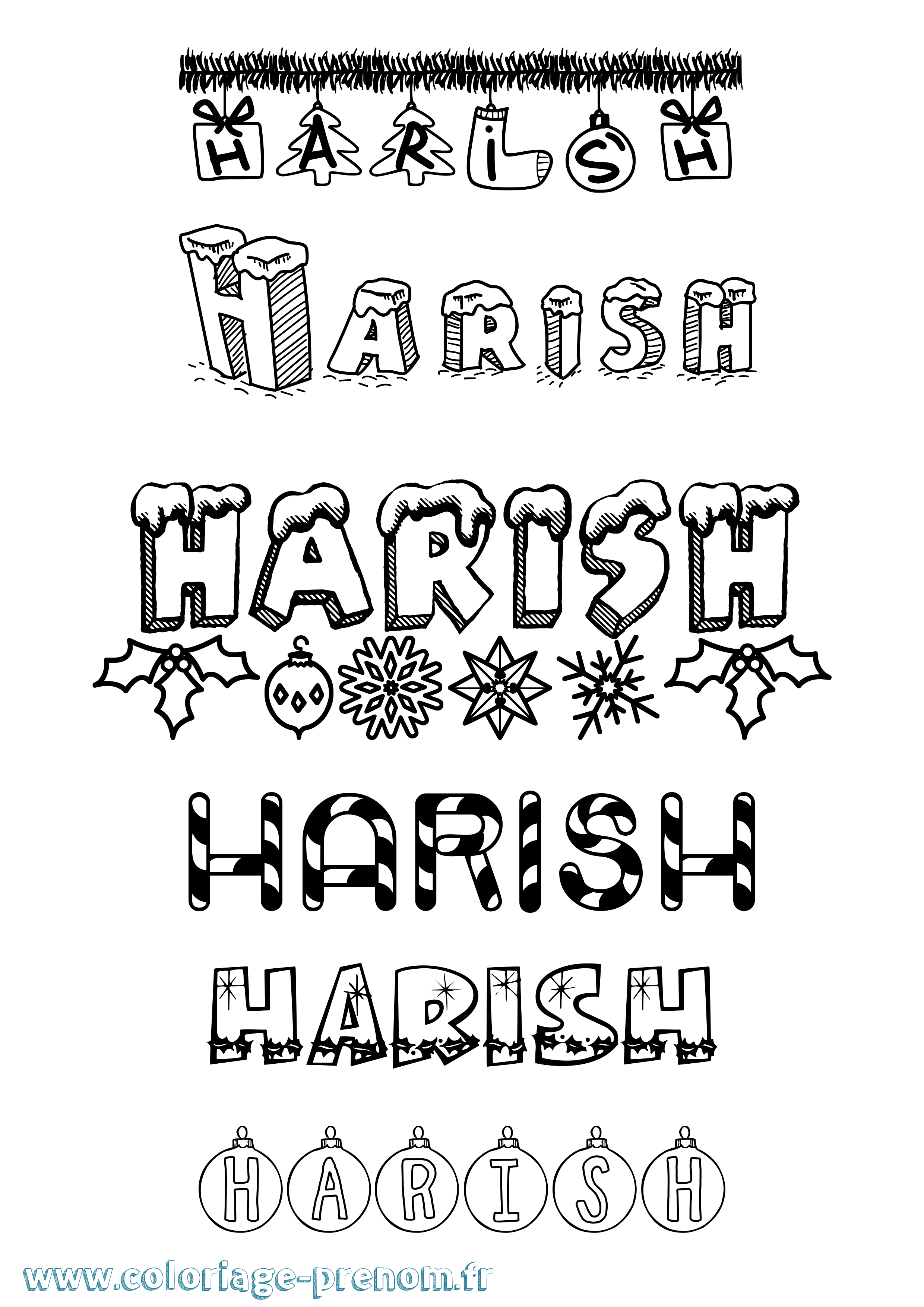 Coloriage Harish Noël Coloriage prénom Harish Noël