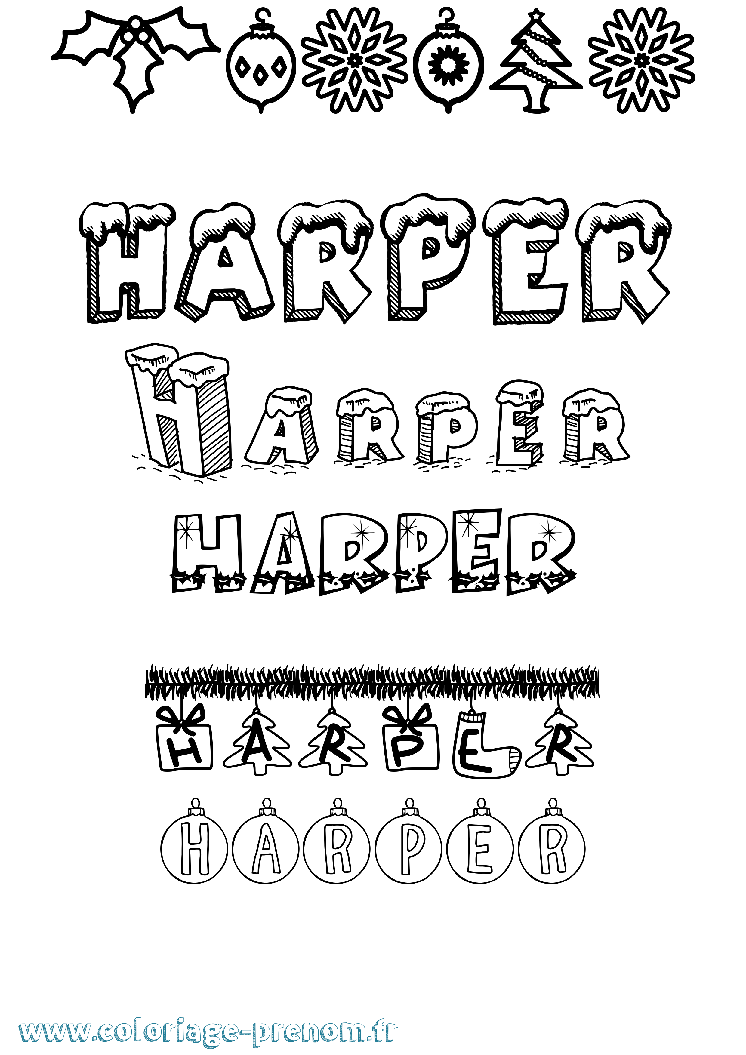 Coloriage Harper Noël Coloriage prénom Harper Noël