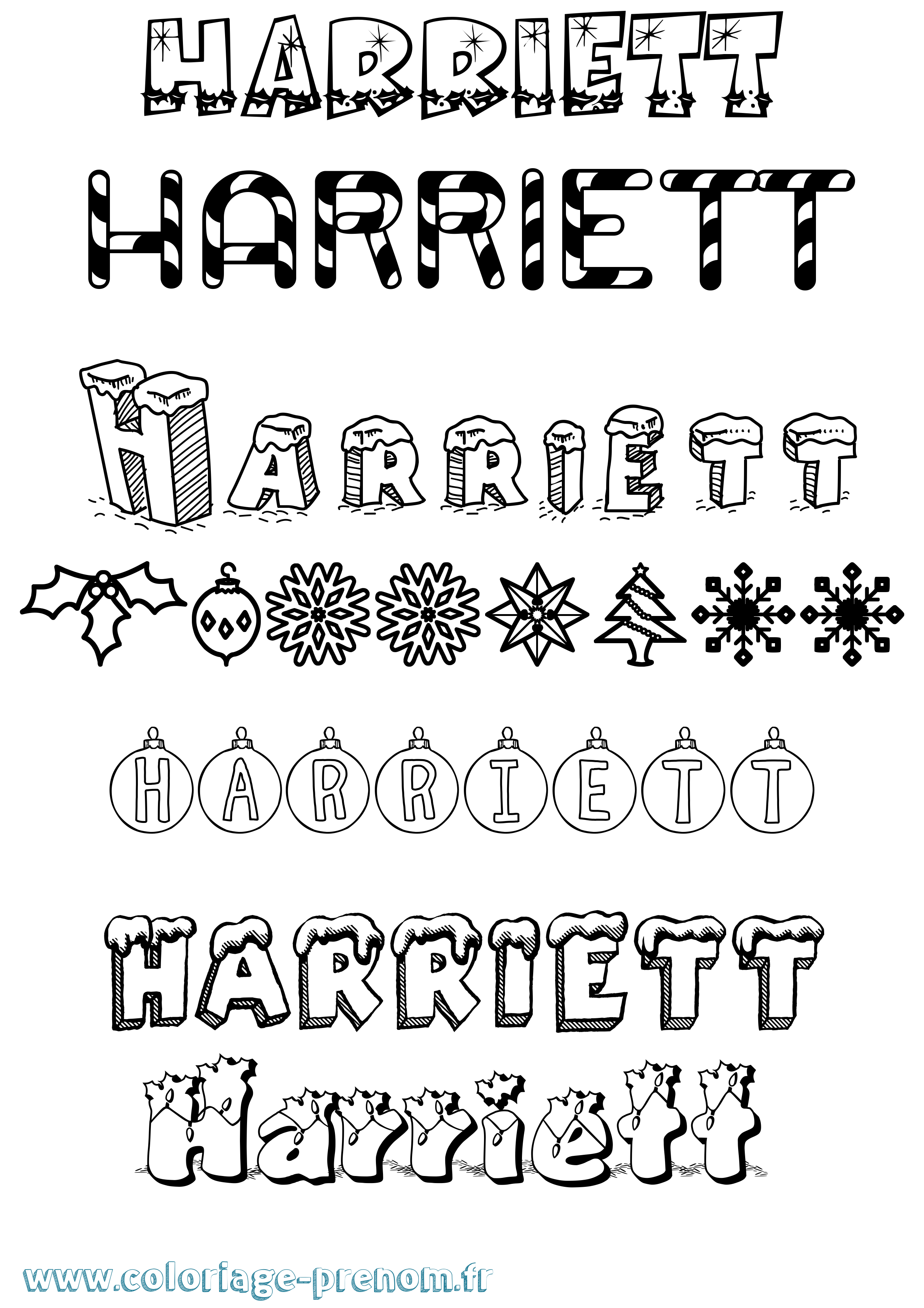 Coloriage Harriett Noël Coloriage prénom Harriett Noël