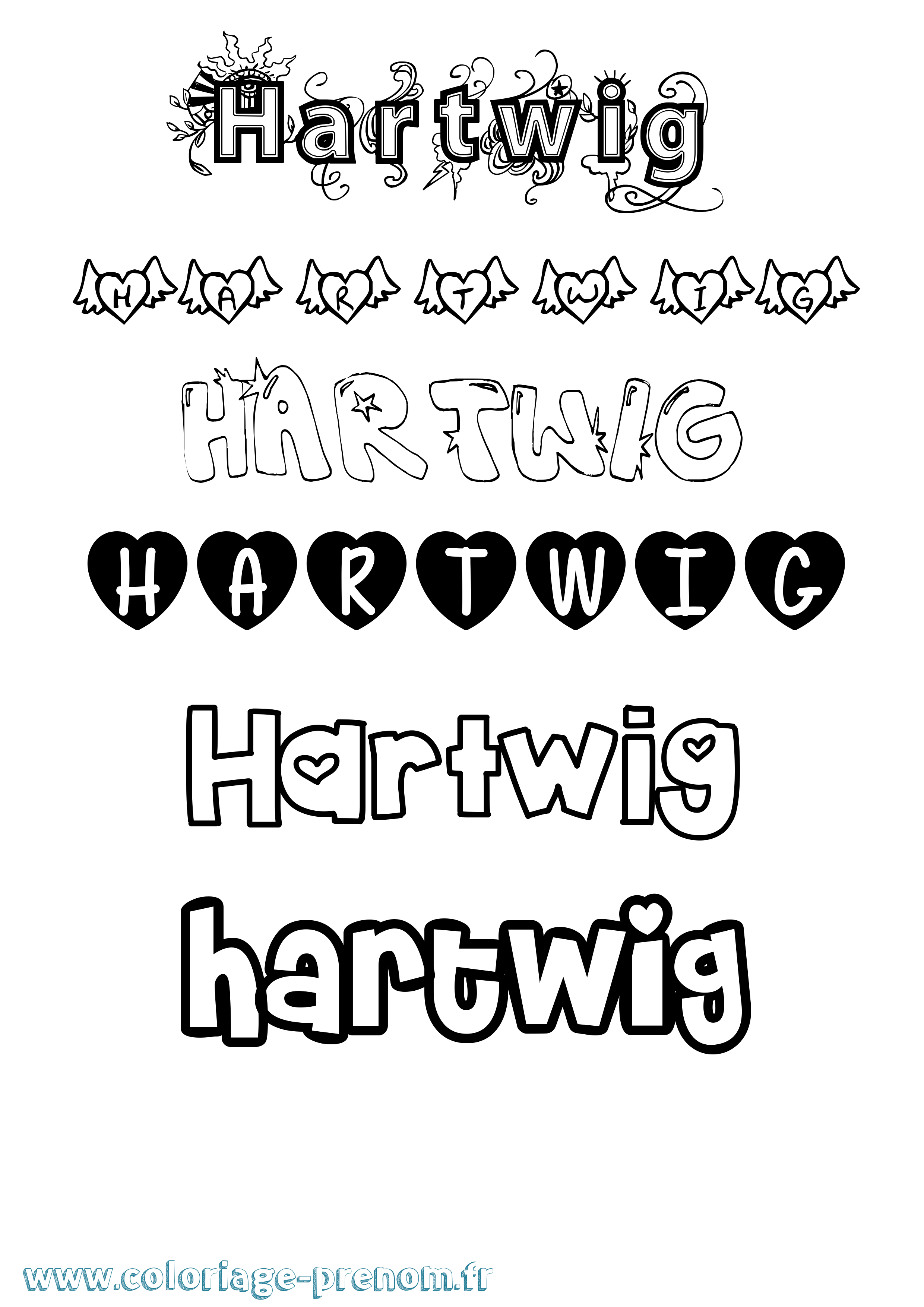 Coloriage Hartwig Girly Coloriage prénom Hartwig Girly