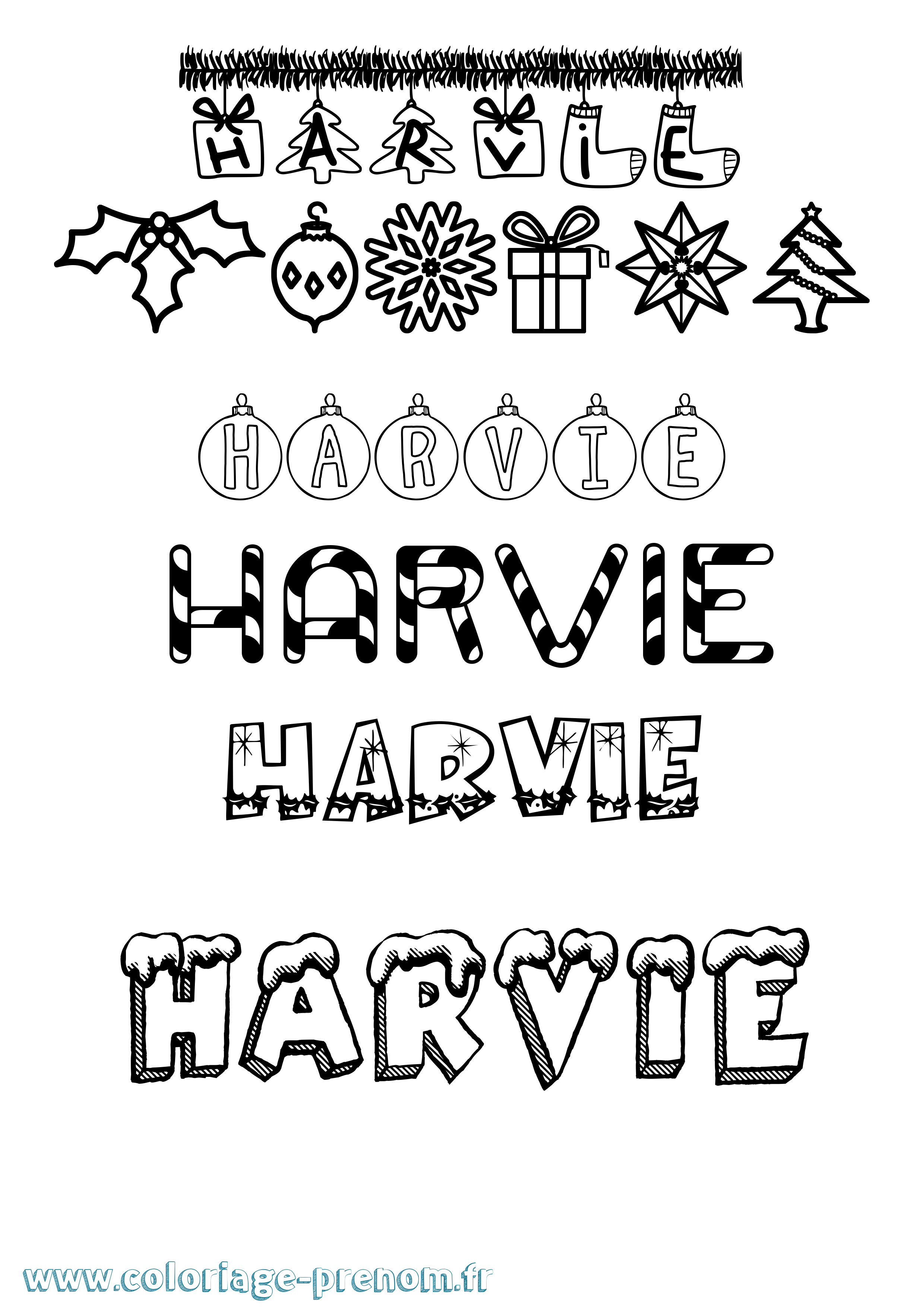 Coloriage Harvie Noël Coloriage prénom Harvie Noël
