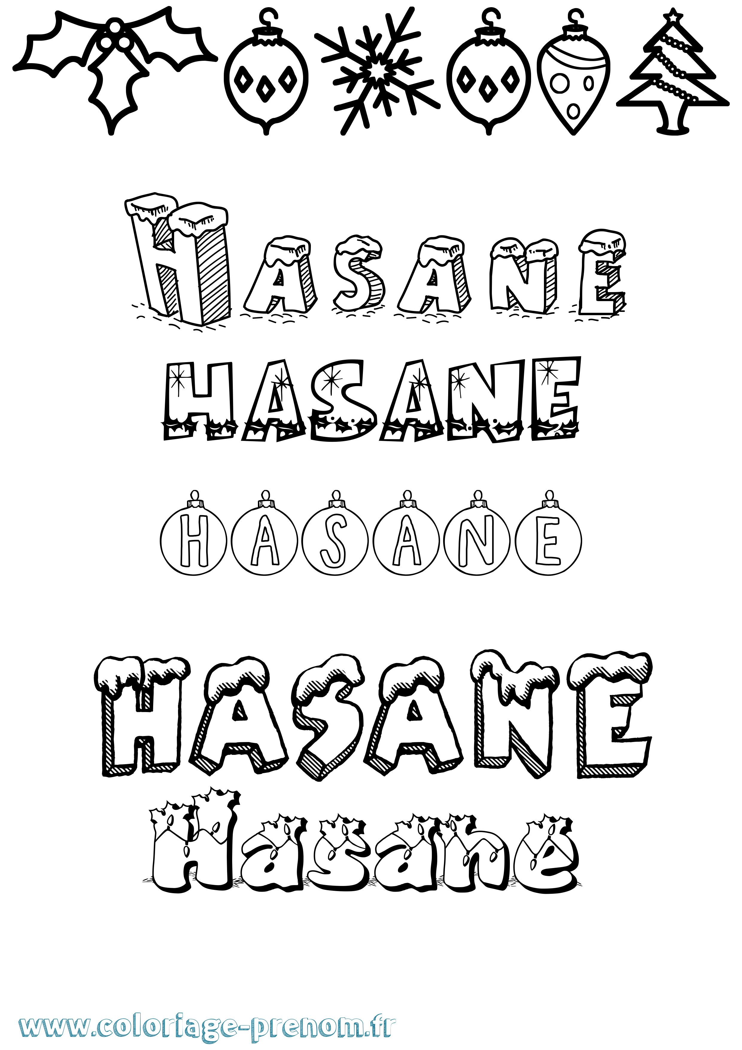 Coloriage Hasane Noël Coloriage prénom Hasane Noël