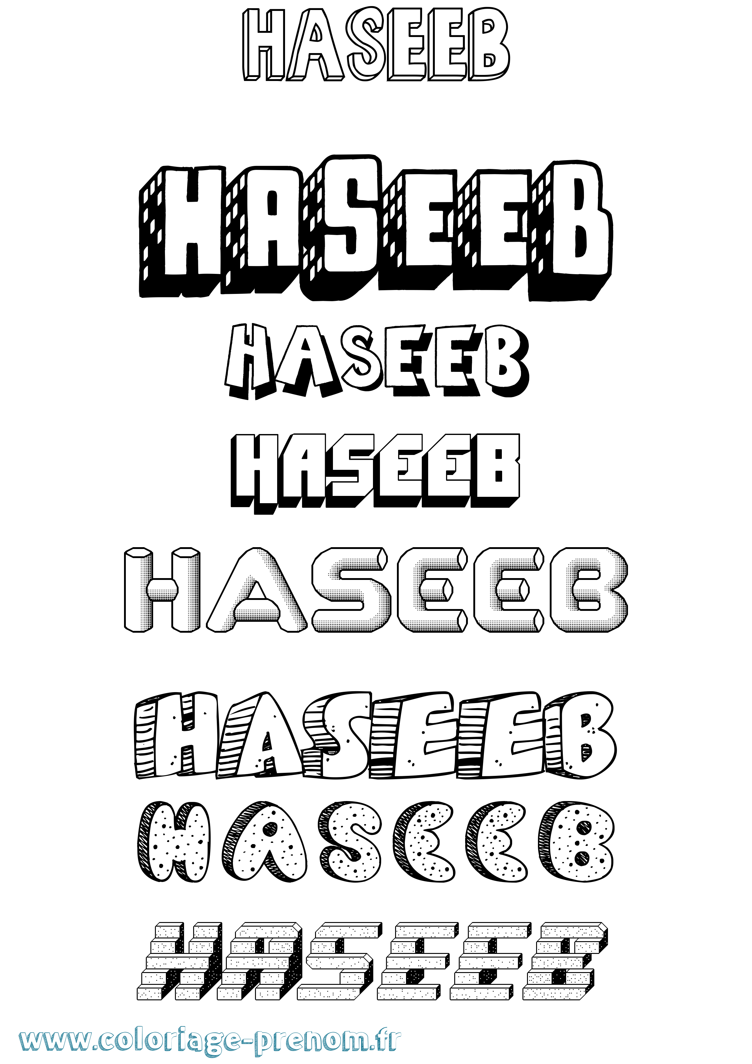 Coloriage Haseeb Effet 3D Coloriage prénom Haseeb Effet 3D