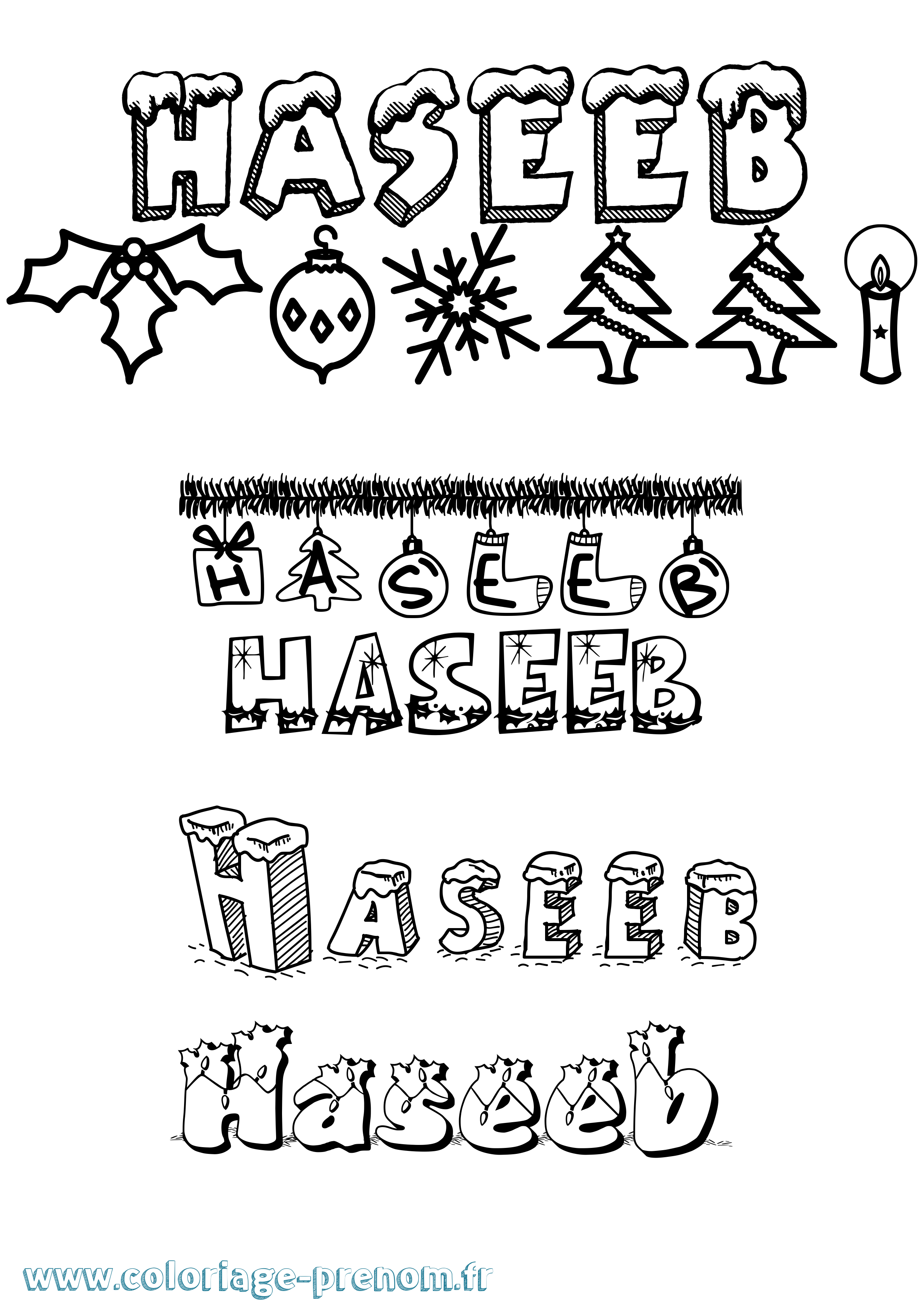 Coloriage Haseeb Noël Coloriage prénom Haseeb Noël