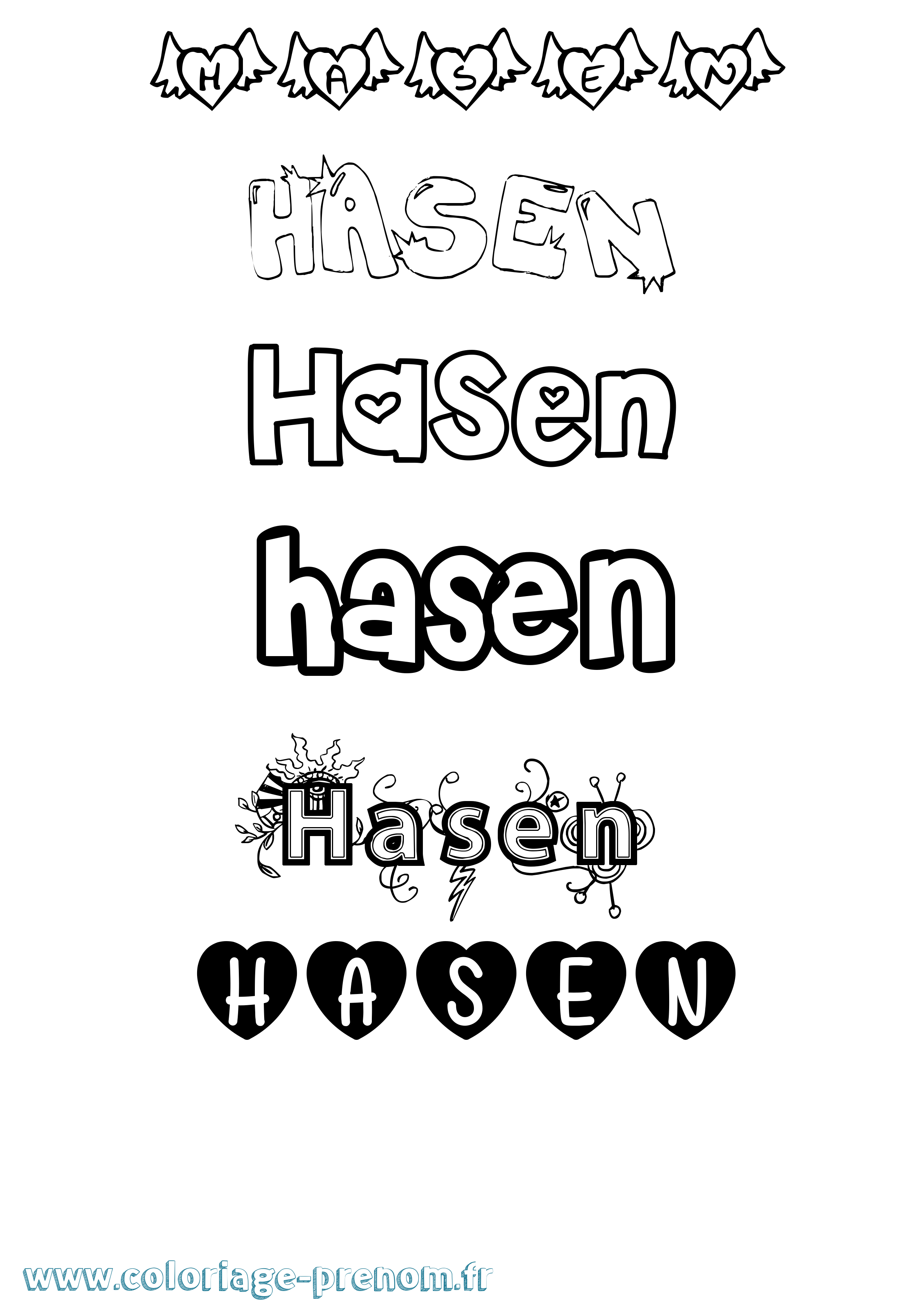 Coloriage Hasen Girly Coloriage prénom Hasen Girly