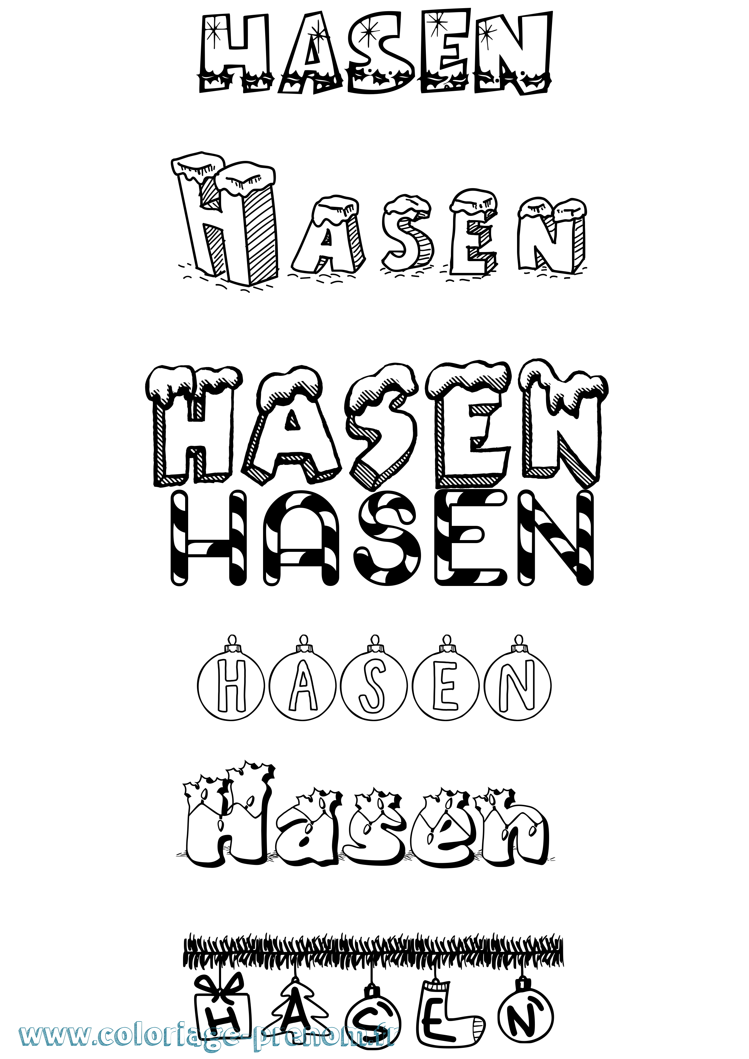 Coloriage Hasen Noël Coloriage prénom Hasen Noël