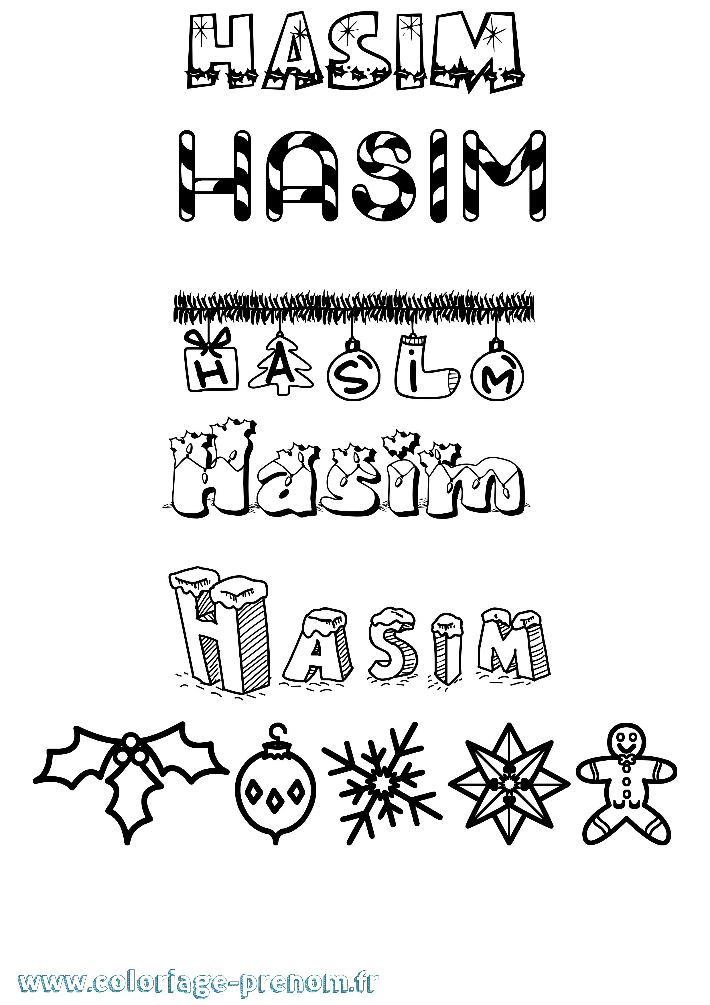 Coloriage Hasim Noël Coloriage prénom Hasim Noël