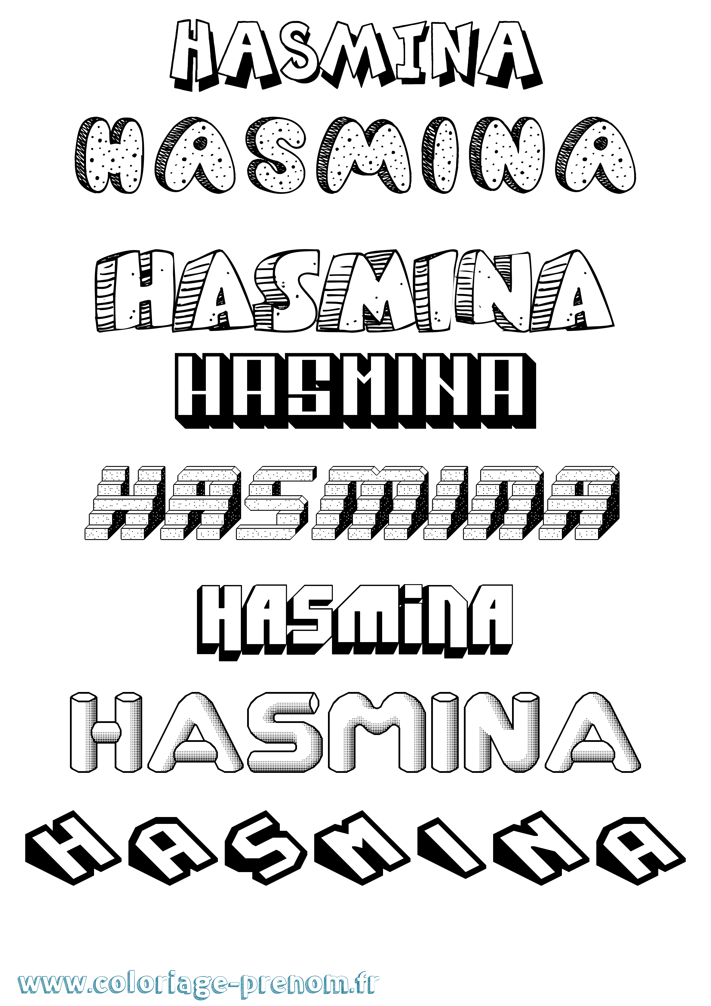 Coloriage Hasmina Effet 3D Coloriage prénom Hasmina Effet 3D