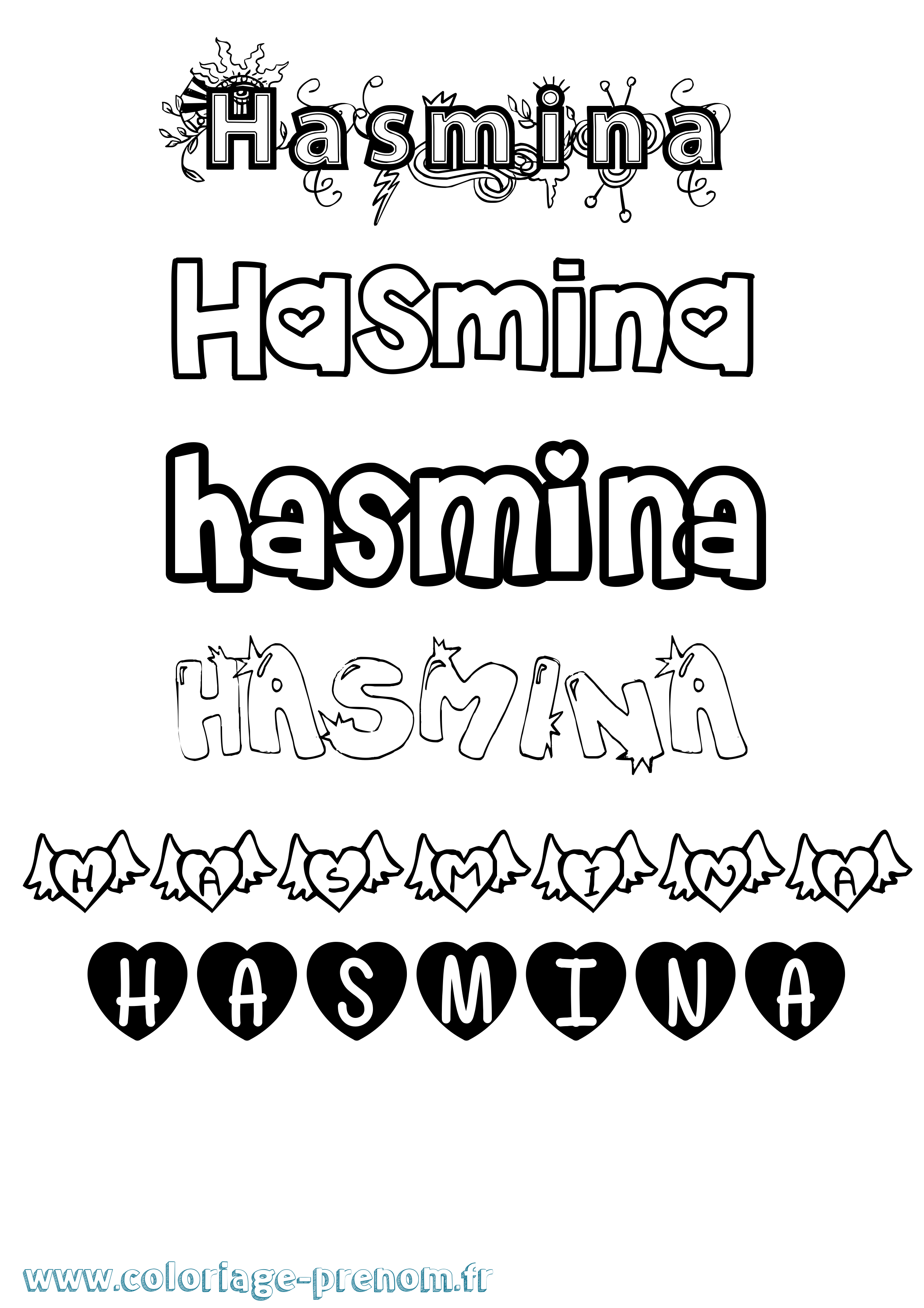 Coloriage Hasmina Girly Coloriage prénom Hasmina Girly