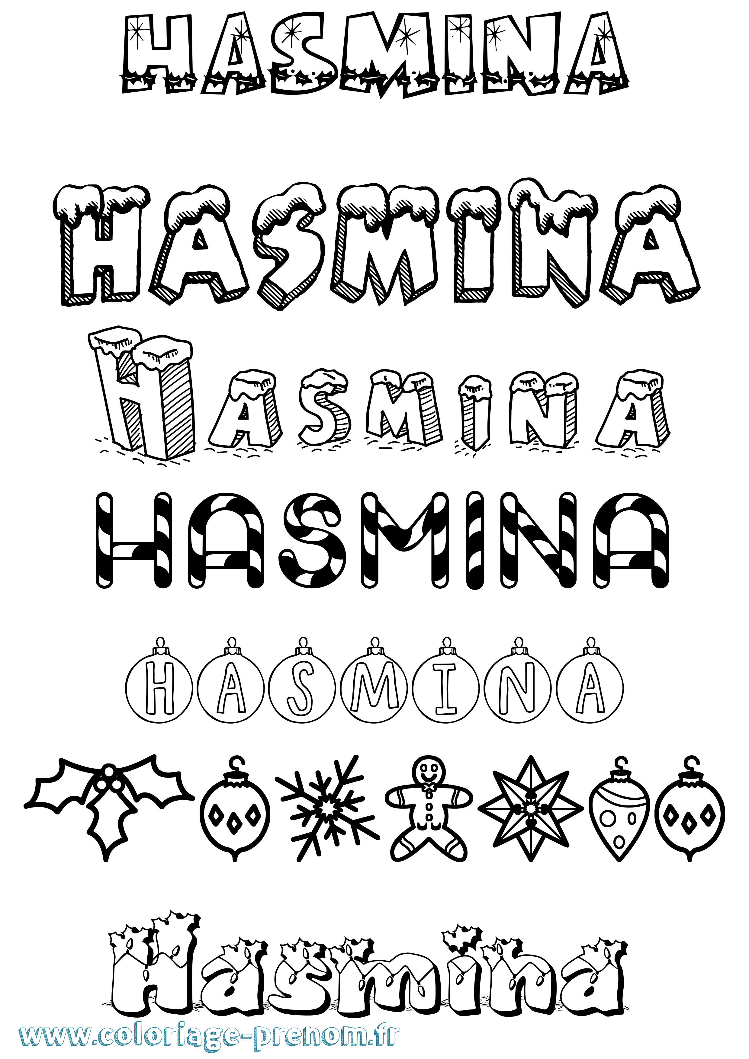 Coloriage Hasmina Noël Coloriage prénom Hasmina Noël