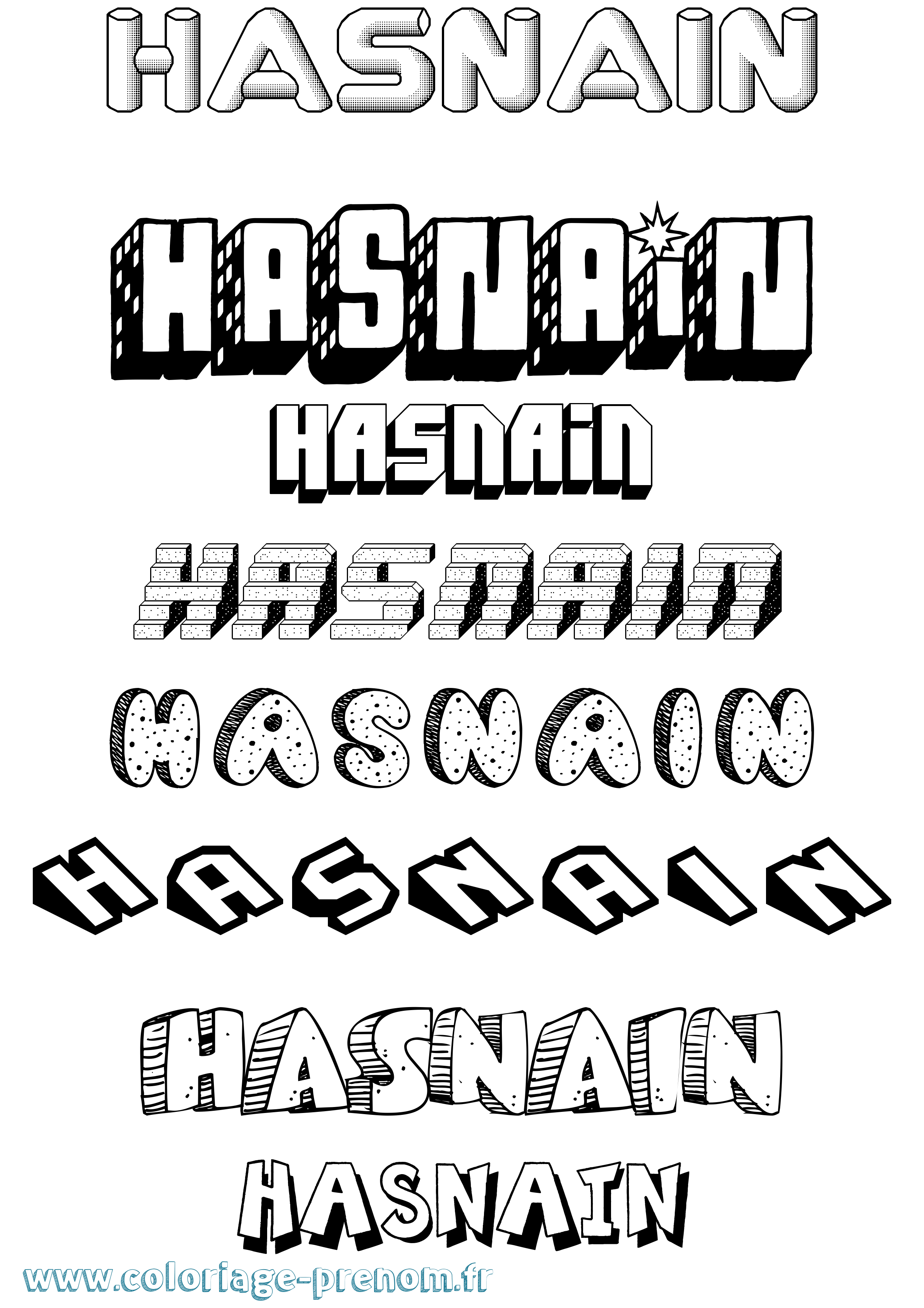Coloriage Hasnain Effet 3D Coloriage prénom Hasnain Effet 3D