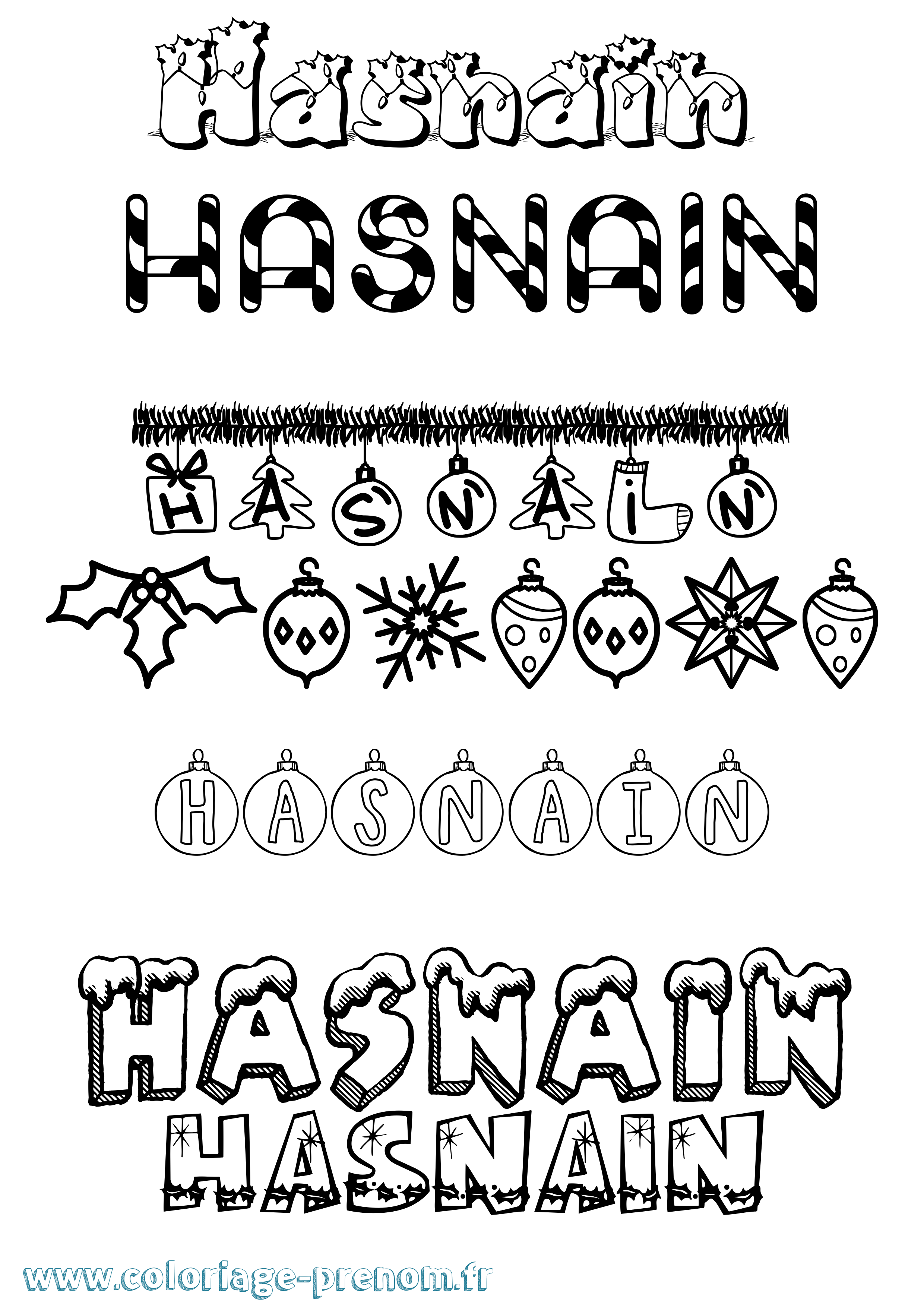Coloriage Hasnain Noël Coloriage prénom Hasnain Noël