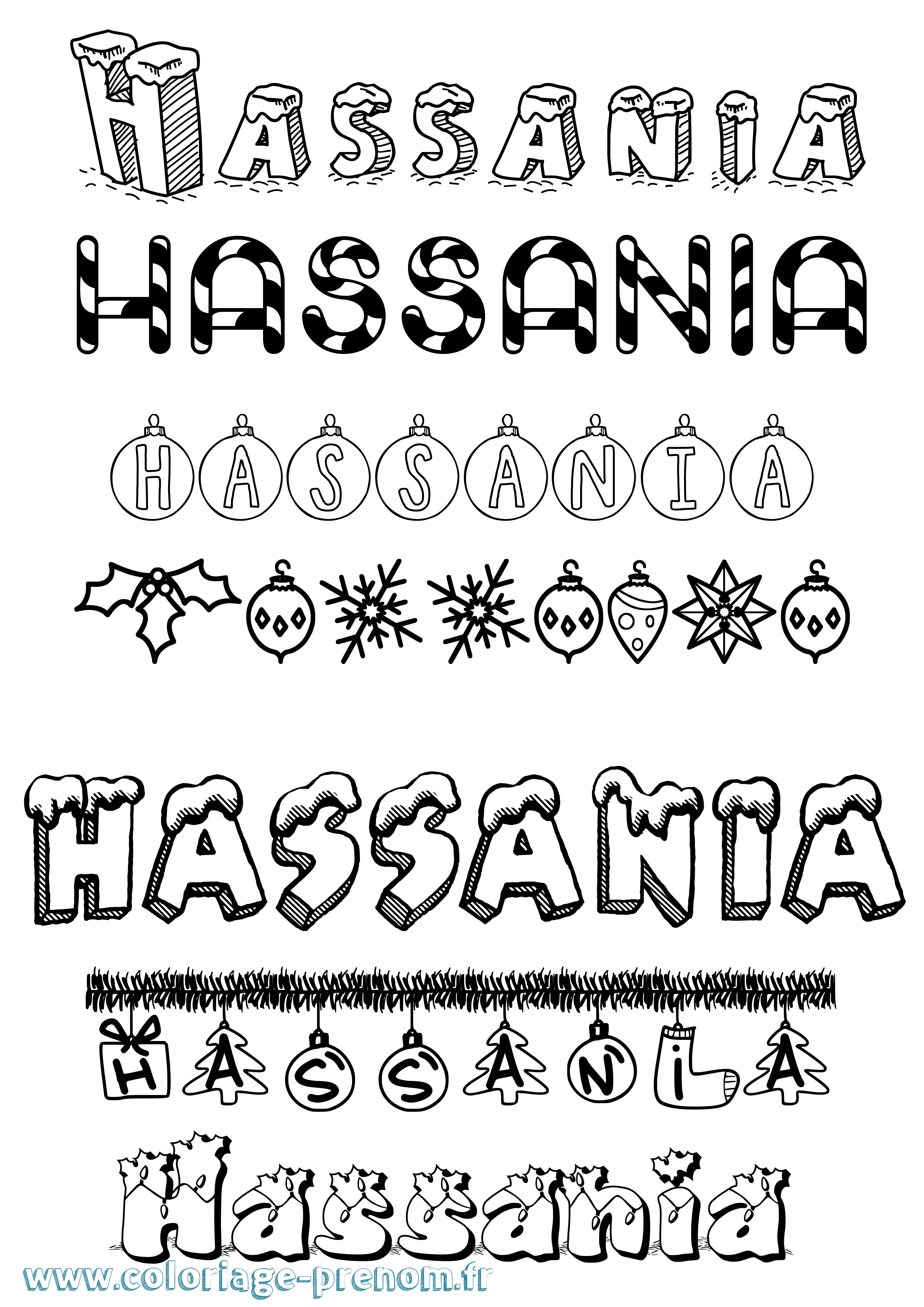 Coloriage Hassania Noël Coloriage prénom Hassania Noël