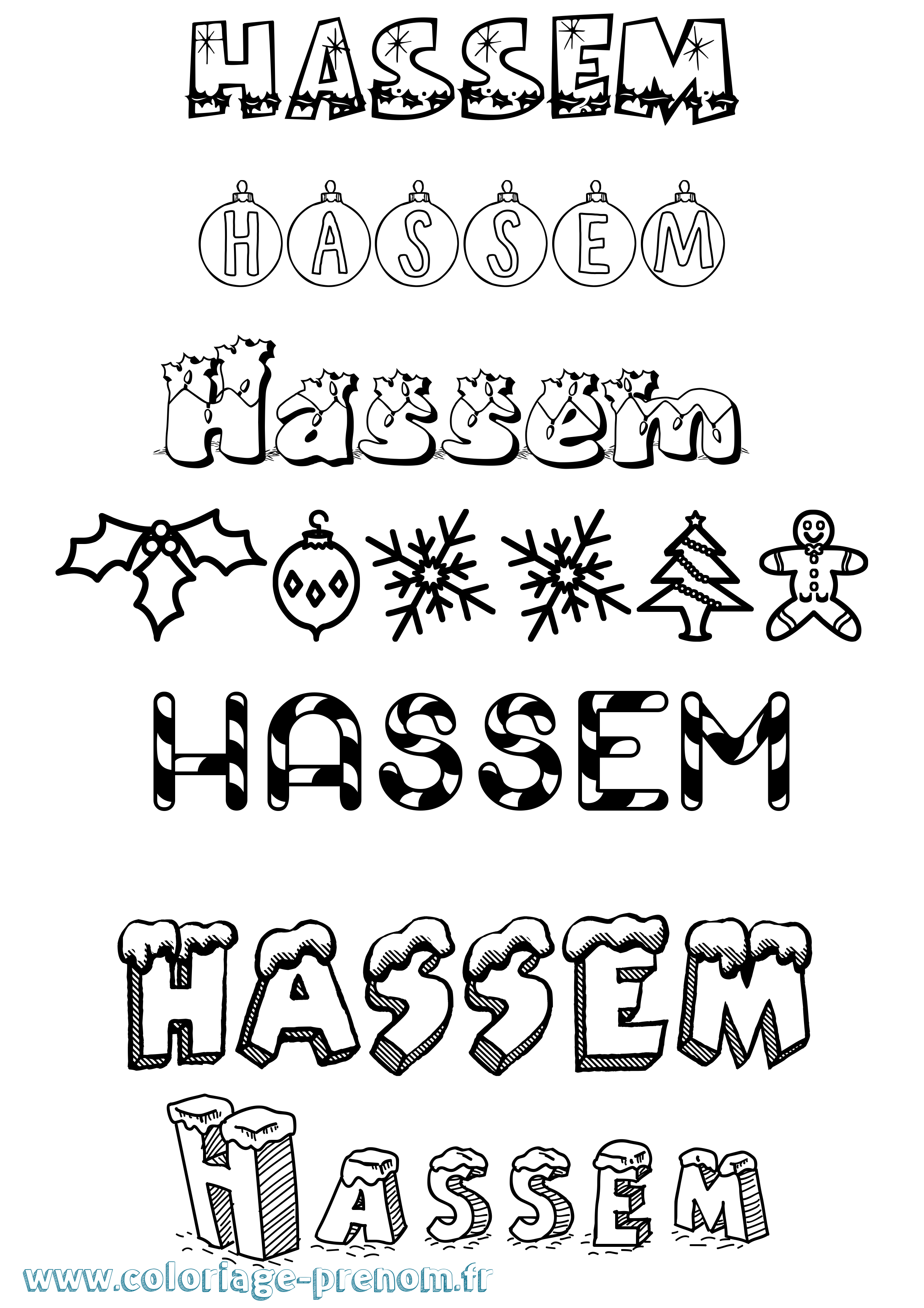 Coloriage Hassem Noël Coloriage prénom Hassem Noël