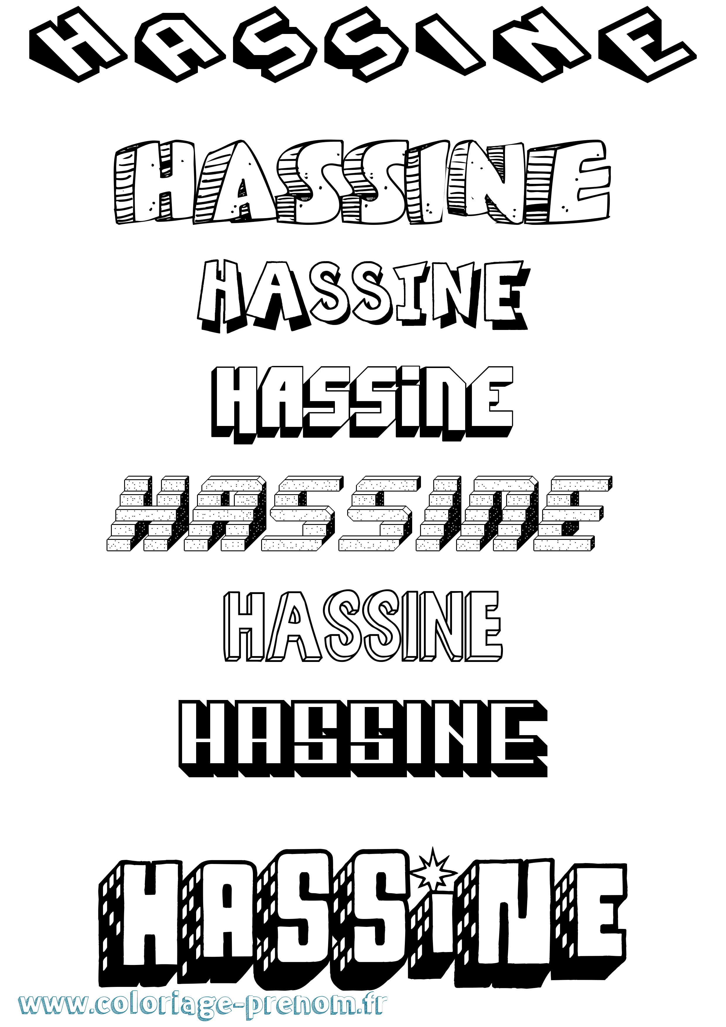 Coloriage Hassine Effet 3D Coloriage prénom Hassine Effet 3D