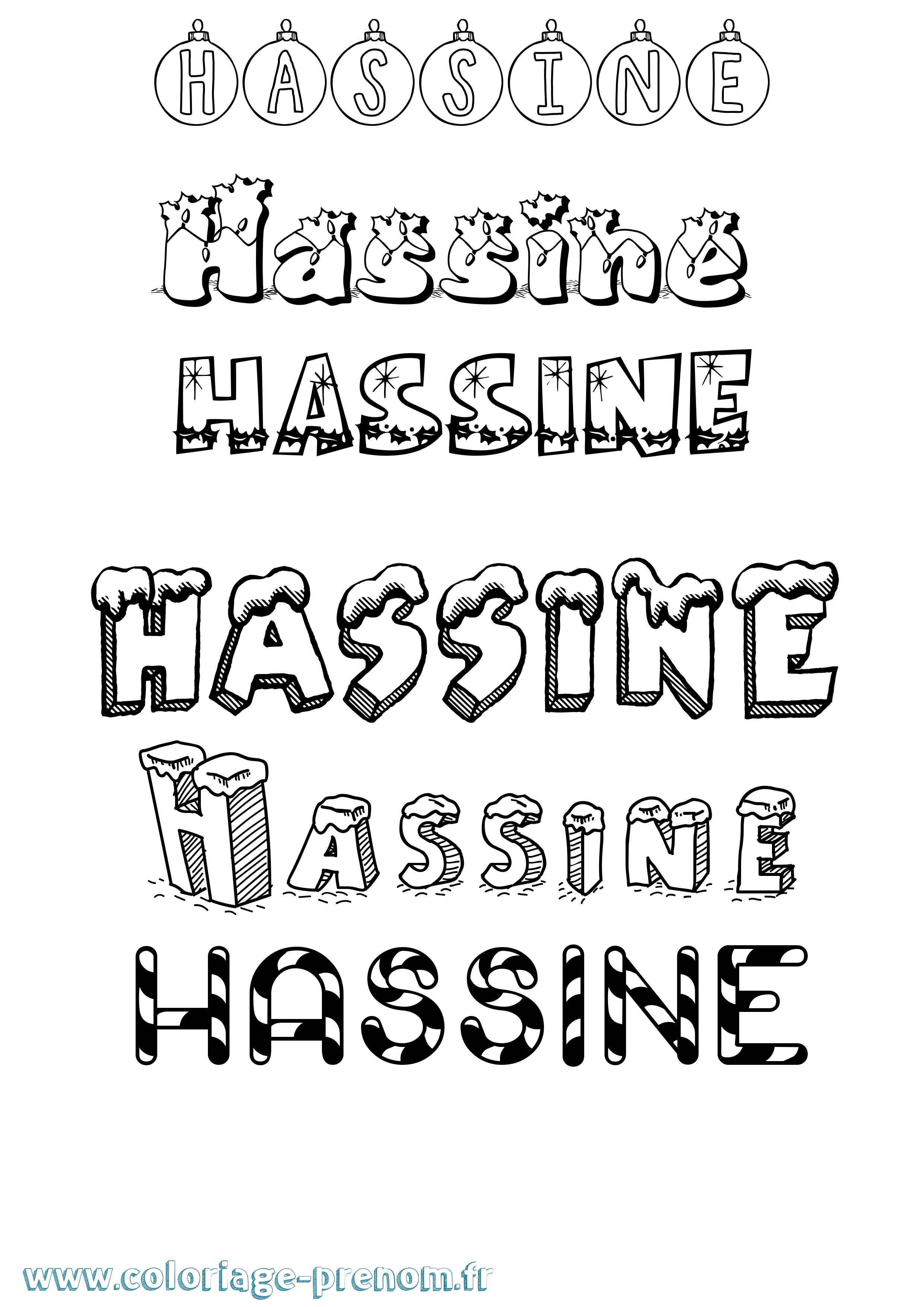 Coloriage Hassine Noël Coloriage prénom Hassine Noël