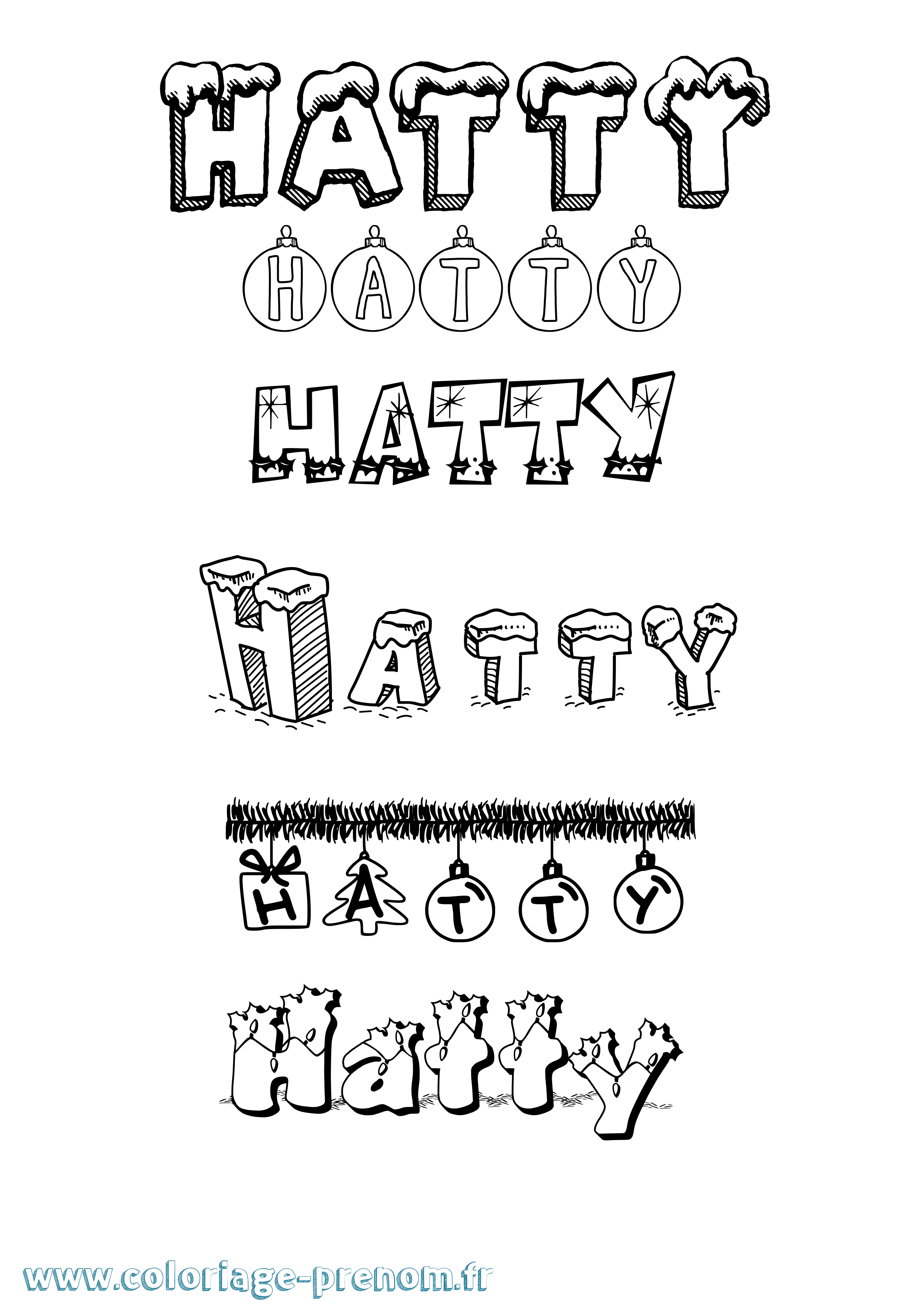 Coloriage Hatty Noël Coloriage prénom Hatty Noël