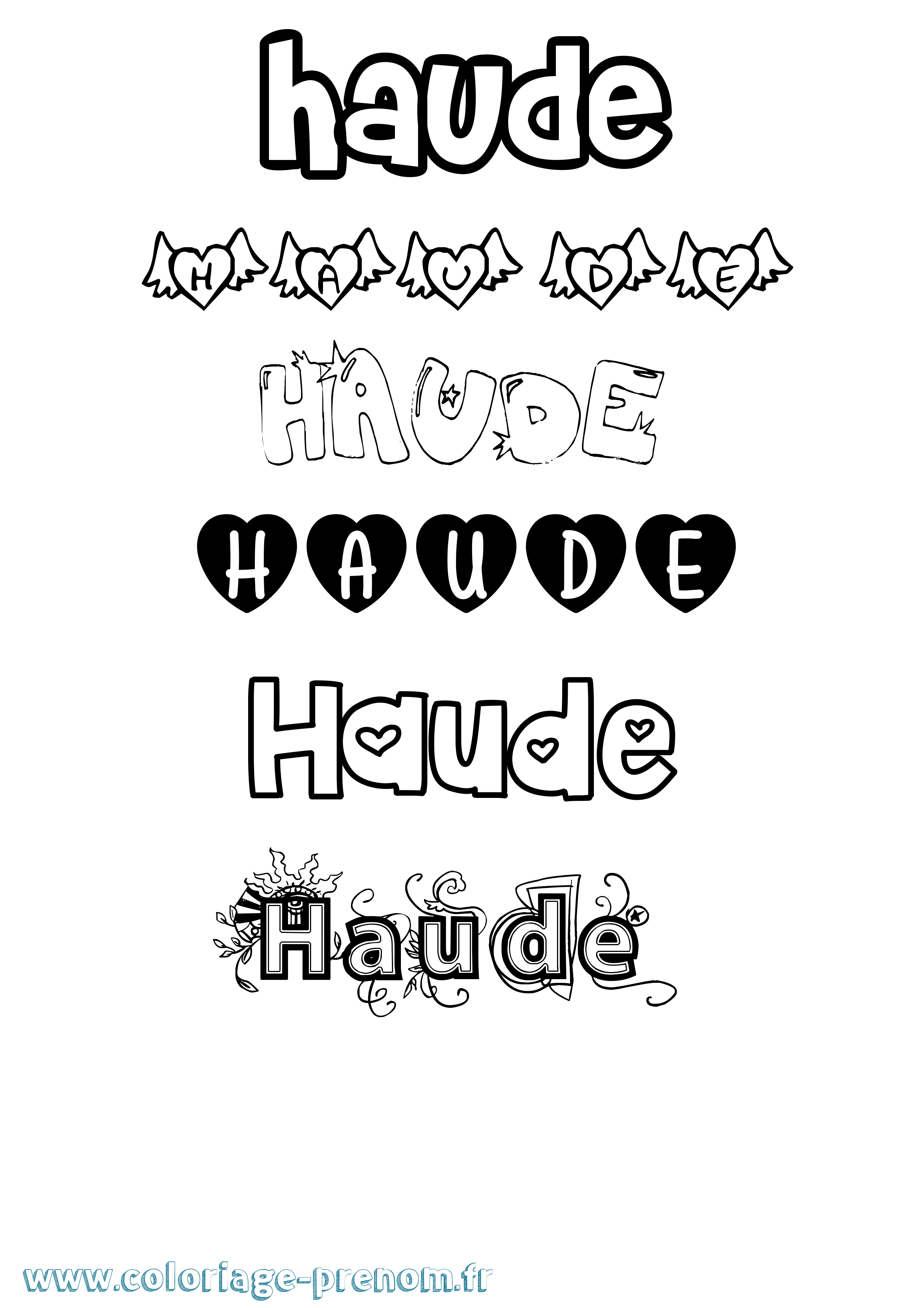 Coloriage Haude Girly Coloriage prénom Haude Girly