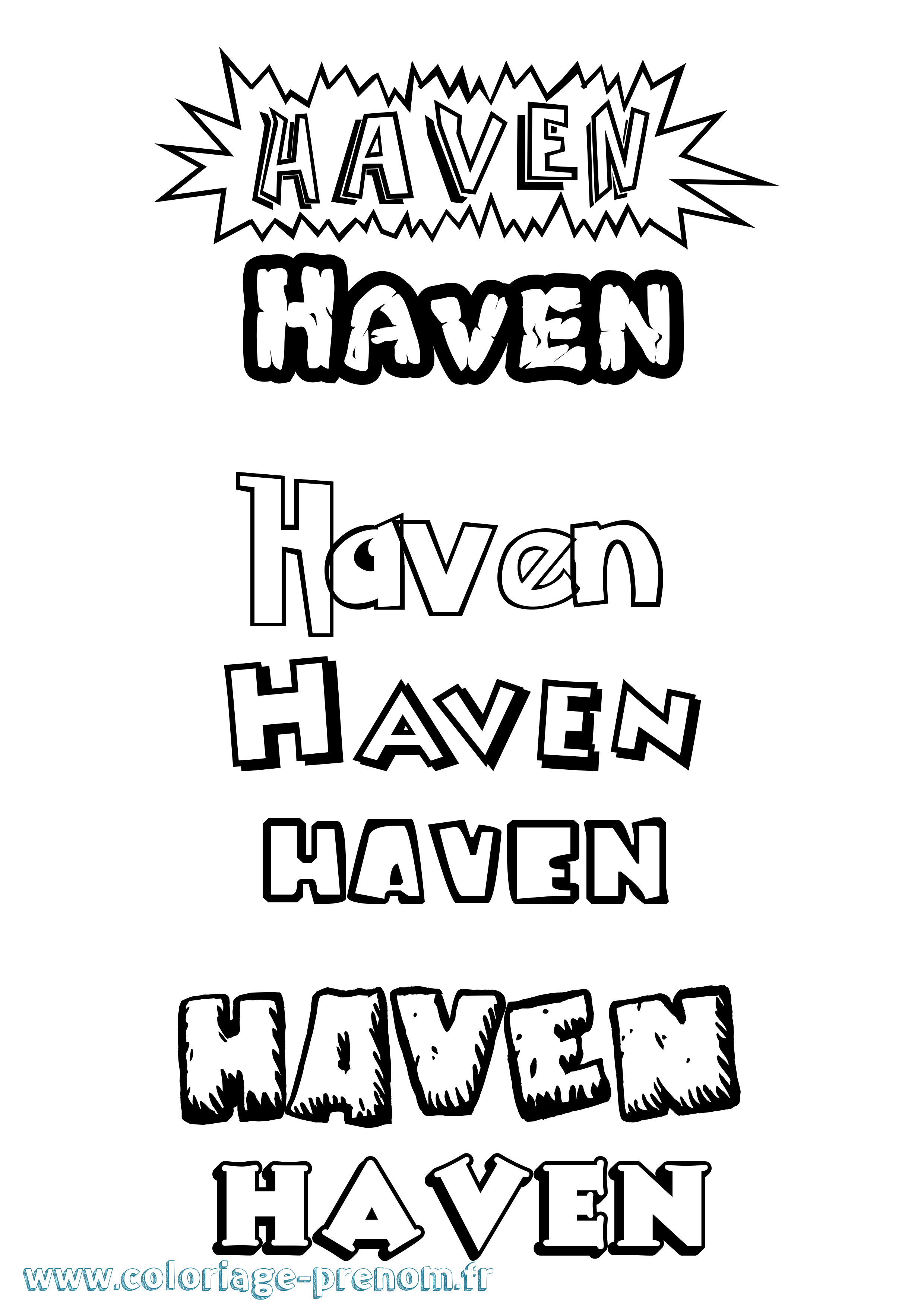 Coloriage Haven Dessin Animé Coloriage prénom Haven Dessin Animé