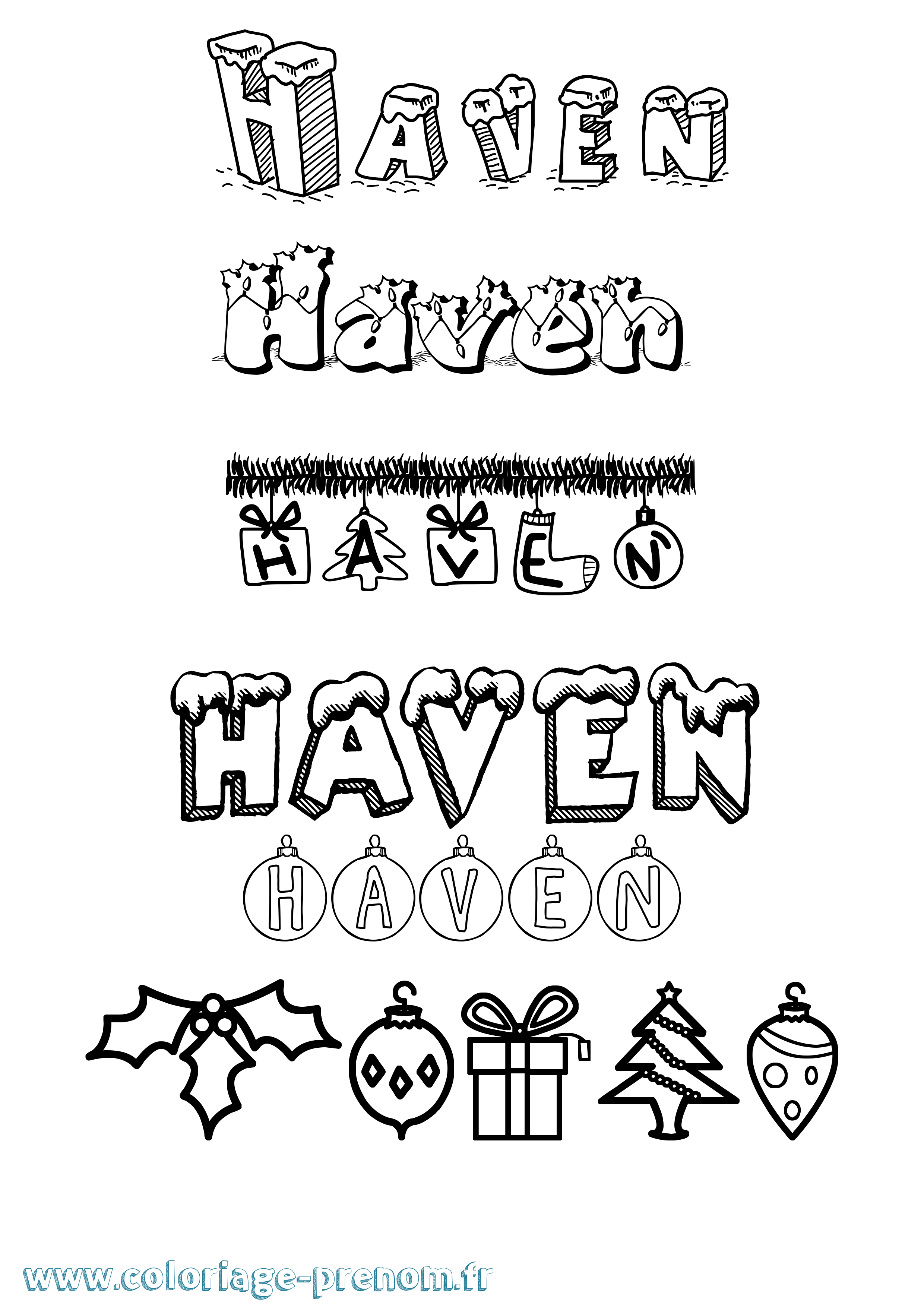 Coloriage Haven Noël Coloriage prénom Haven Noël