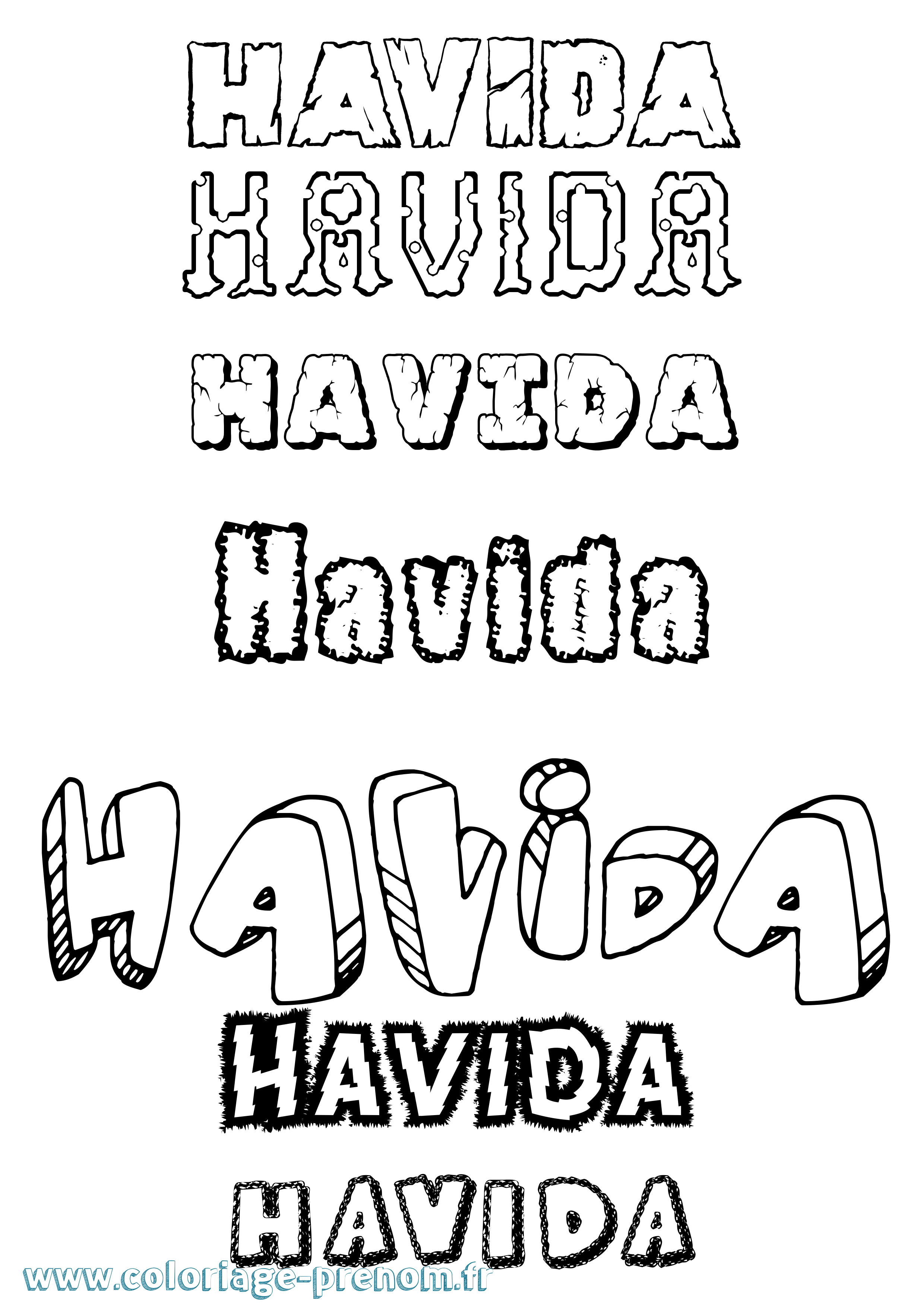 Coloriage Havida Destructuré Coloriage prénom Havida Destructuré