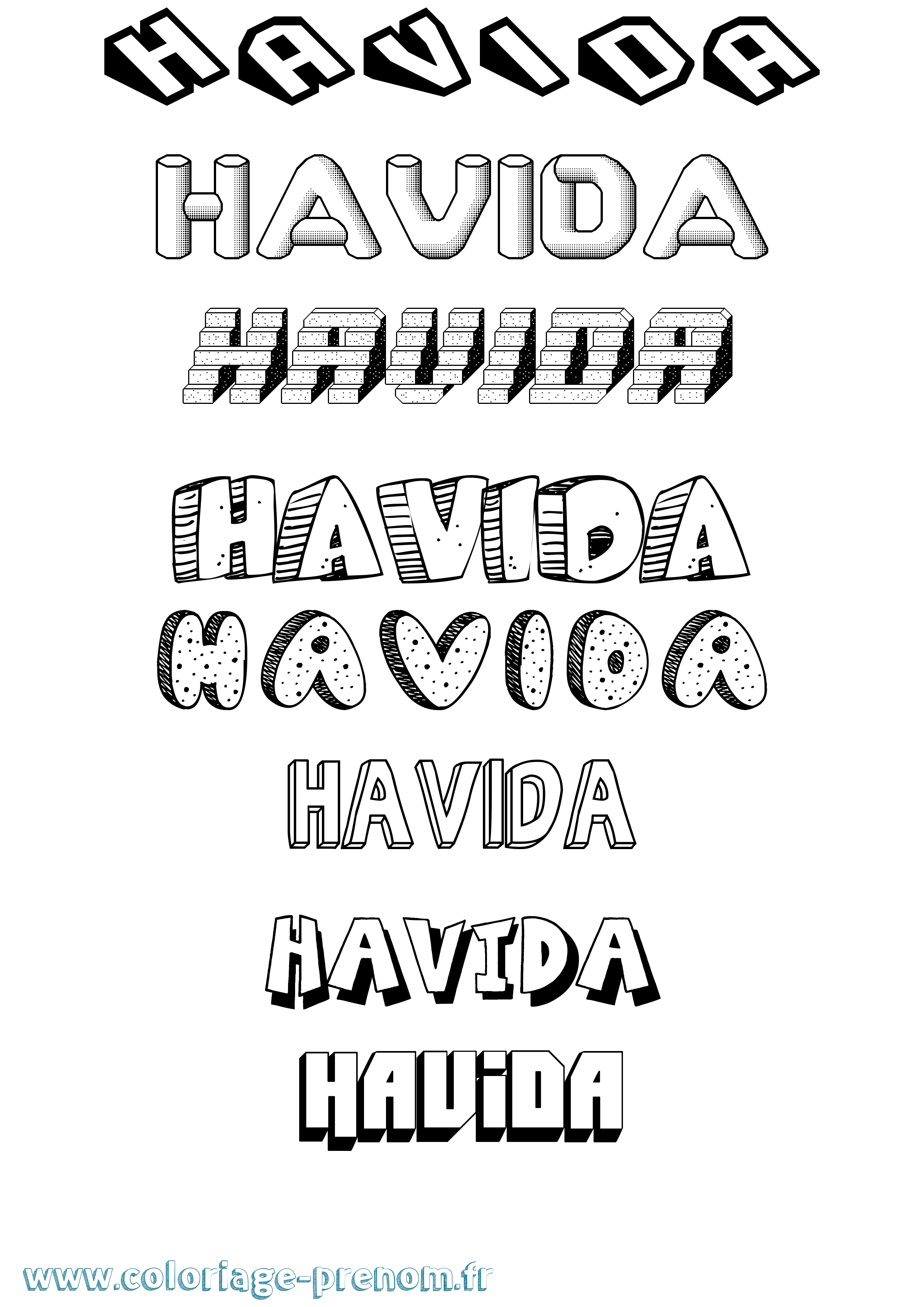 Coloriage Havida Effet 3D Coloriage prénom Havida Effet 3D