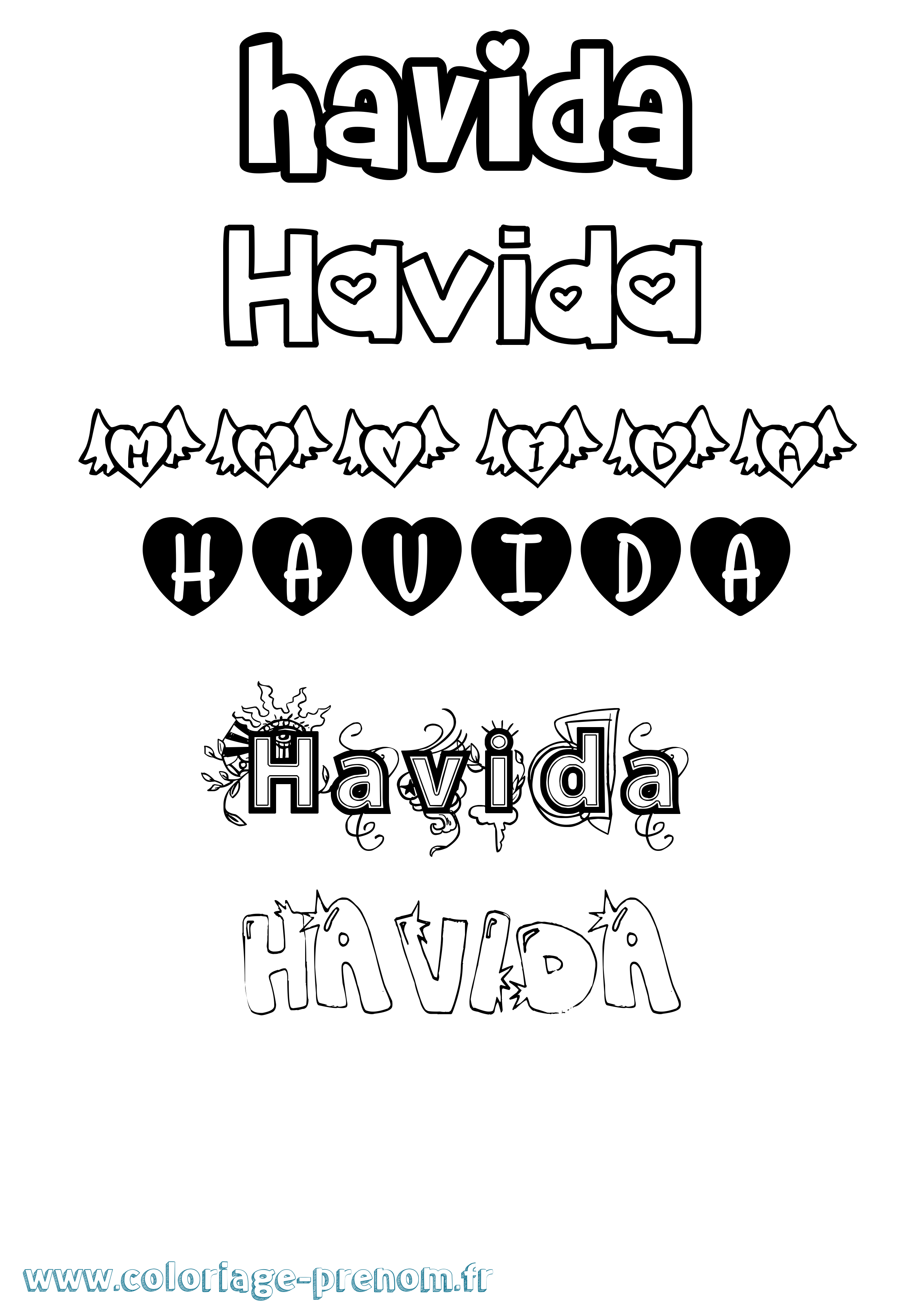 Coloriage Havida Girly Coloriage prénom Havida Girly