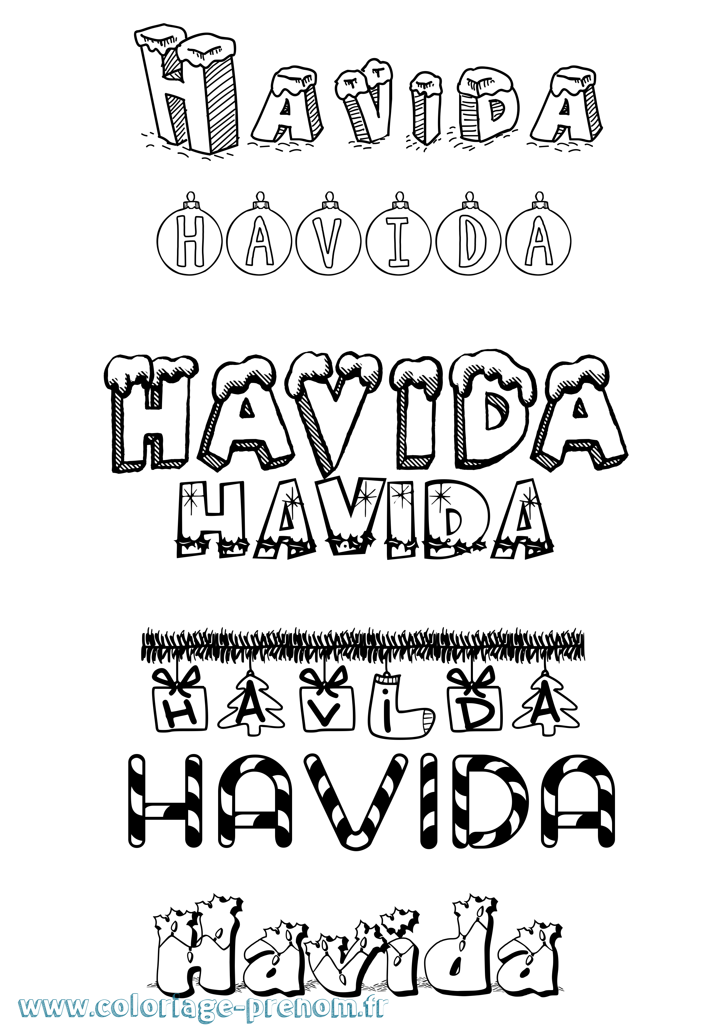 Coloriage Havida Noël Coloriage prénom Havida Noël
