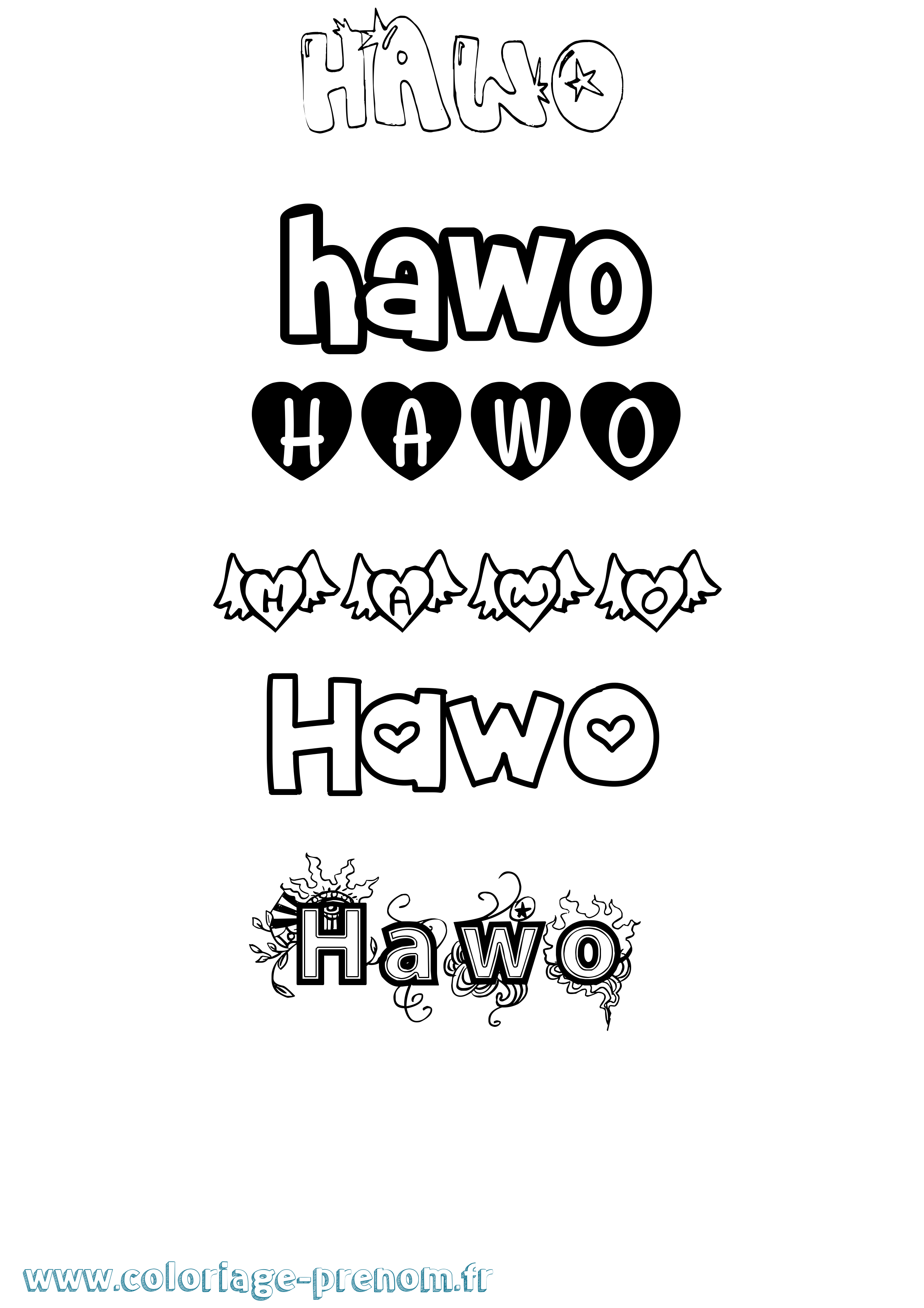 Coloriage Hawo Girly Coloriage prénom Hawo Girly