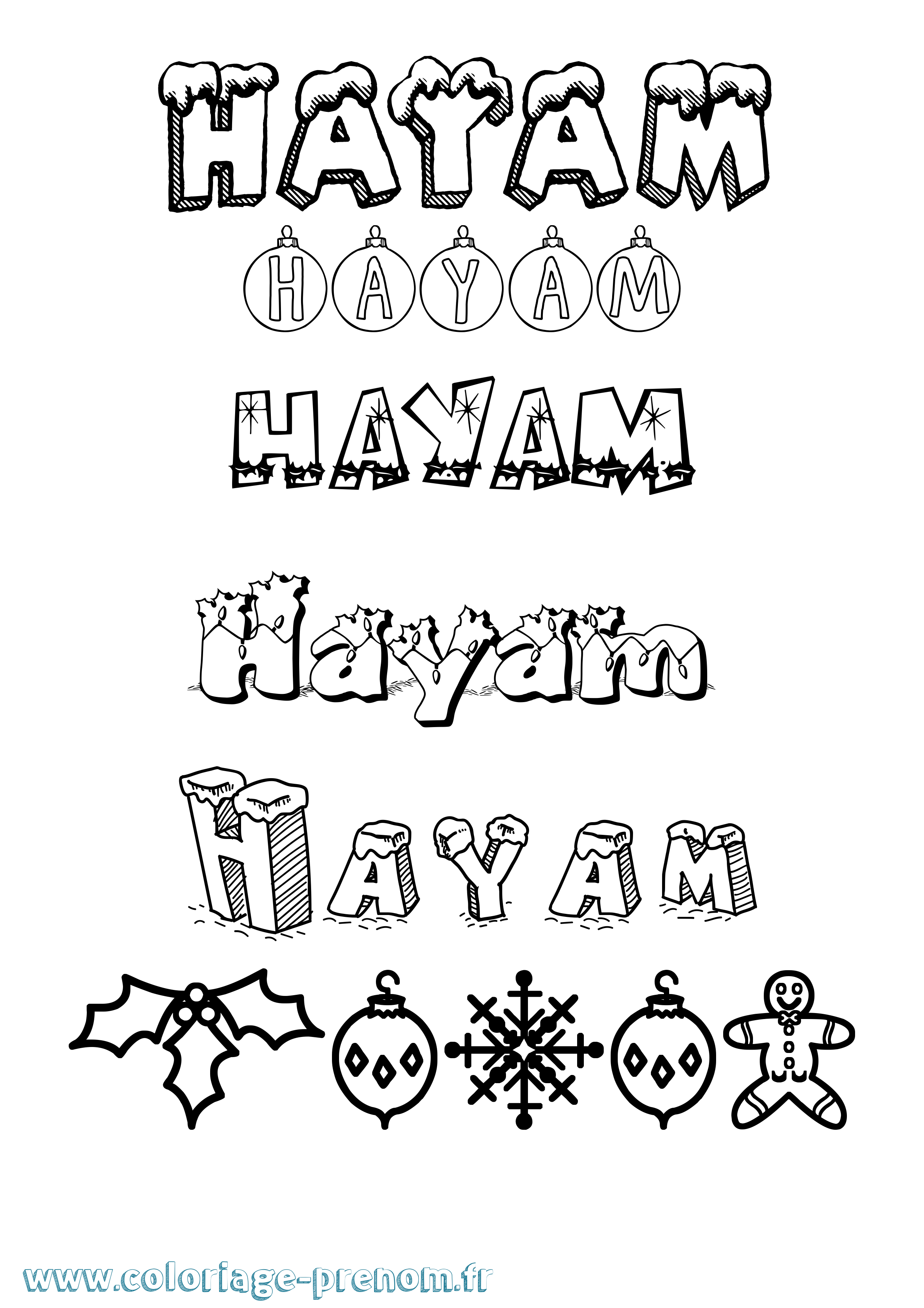 Coloriage Hayam Noël Coloriage prénom Hayam Noël