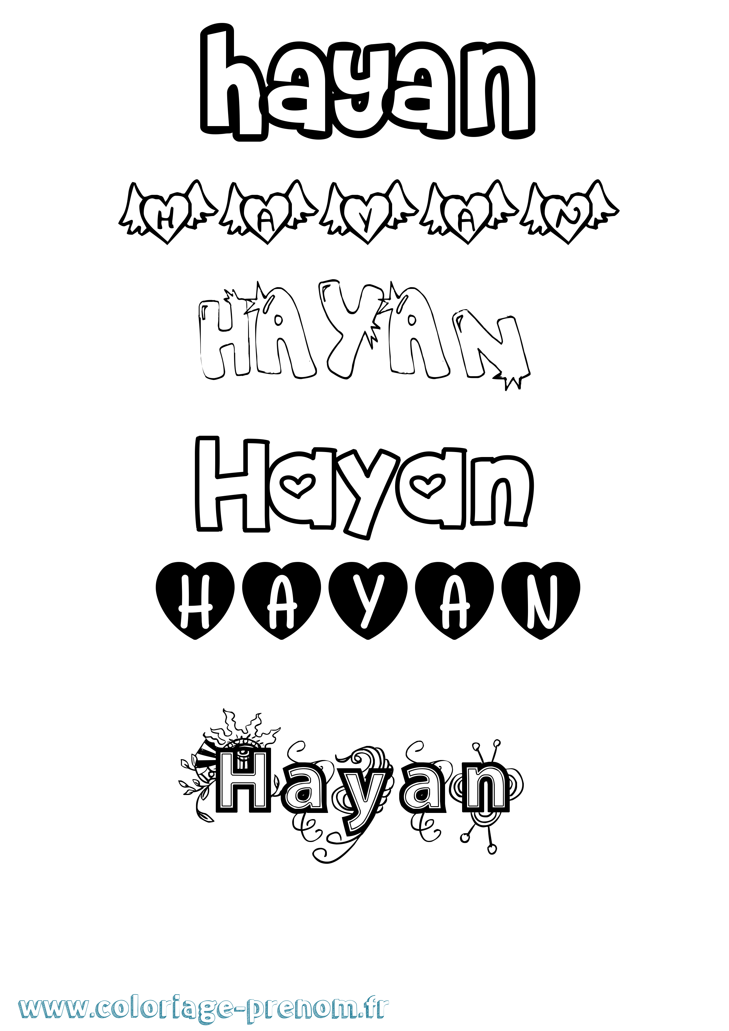 Coloriage Hayan Girly Coloriage prénom Hayan Girly
