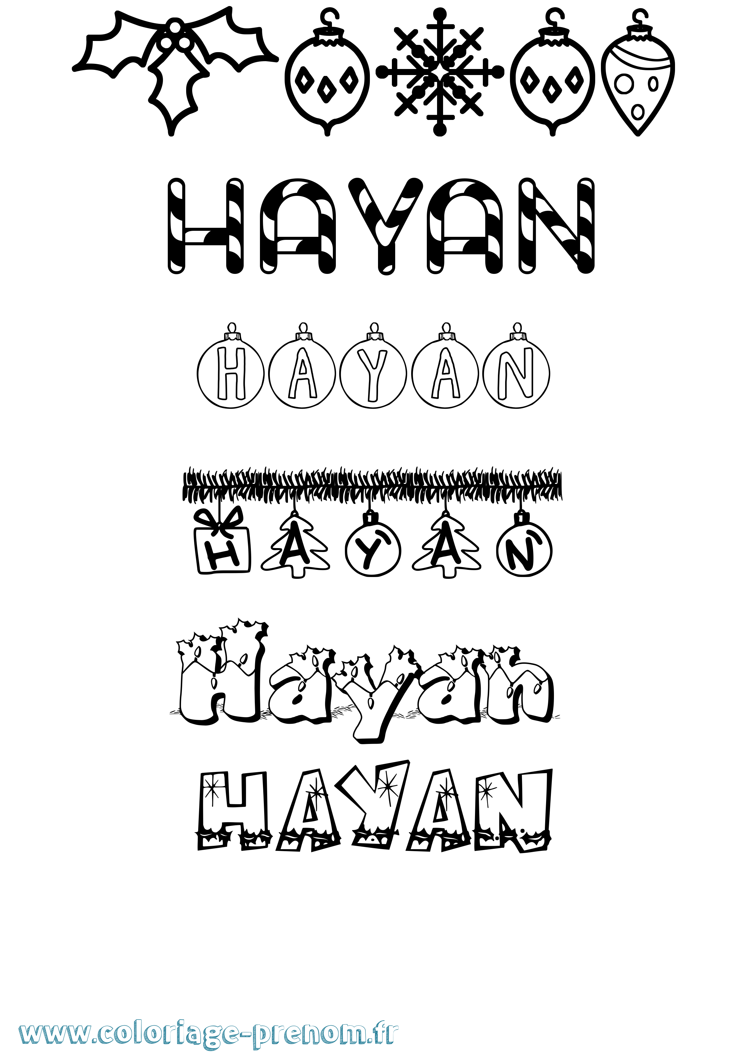 Coloriage Hayan Noël Coloriage prénom Hayan Noël