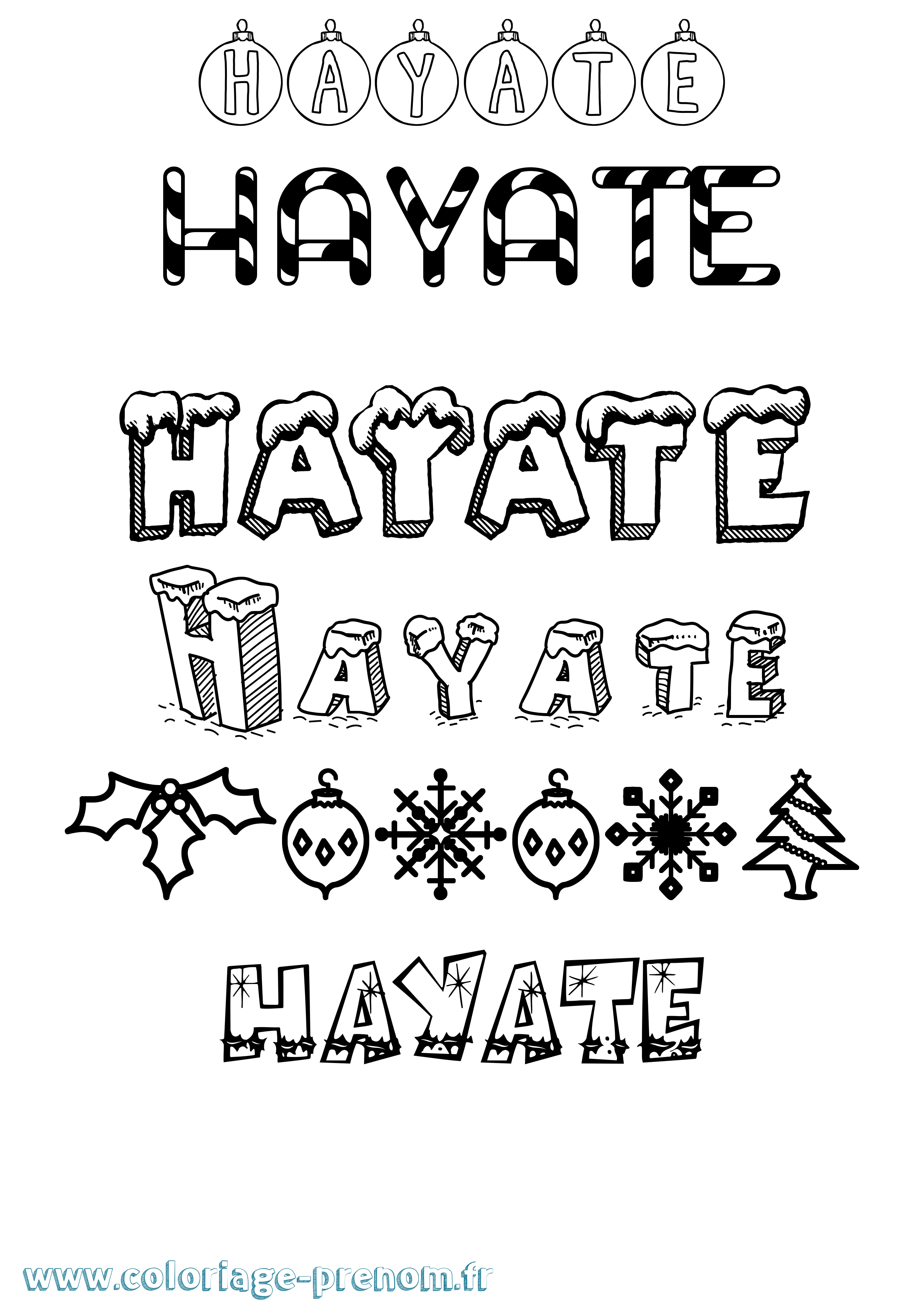 Coloriage Hayate Noël Coloriage prénom Hayate Noël