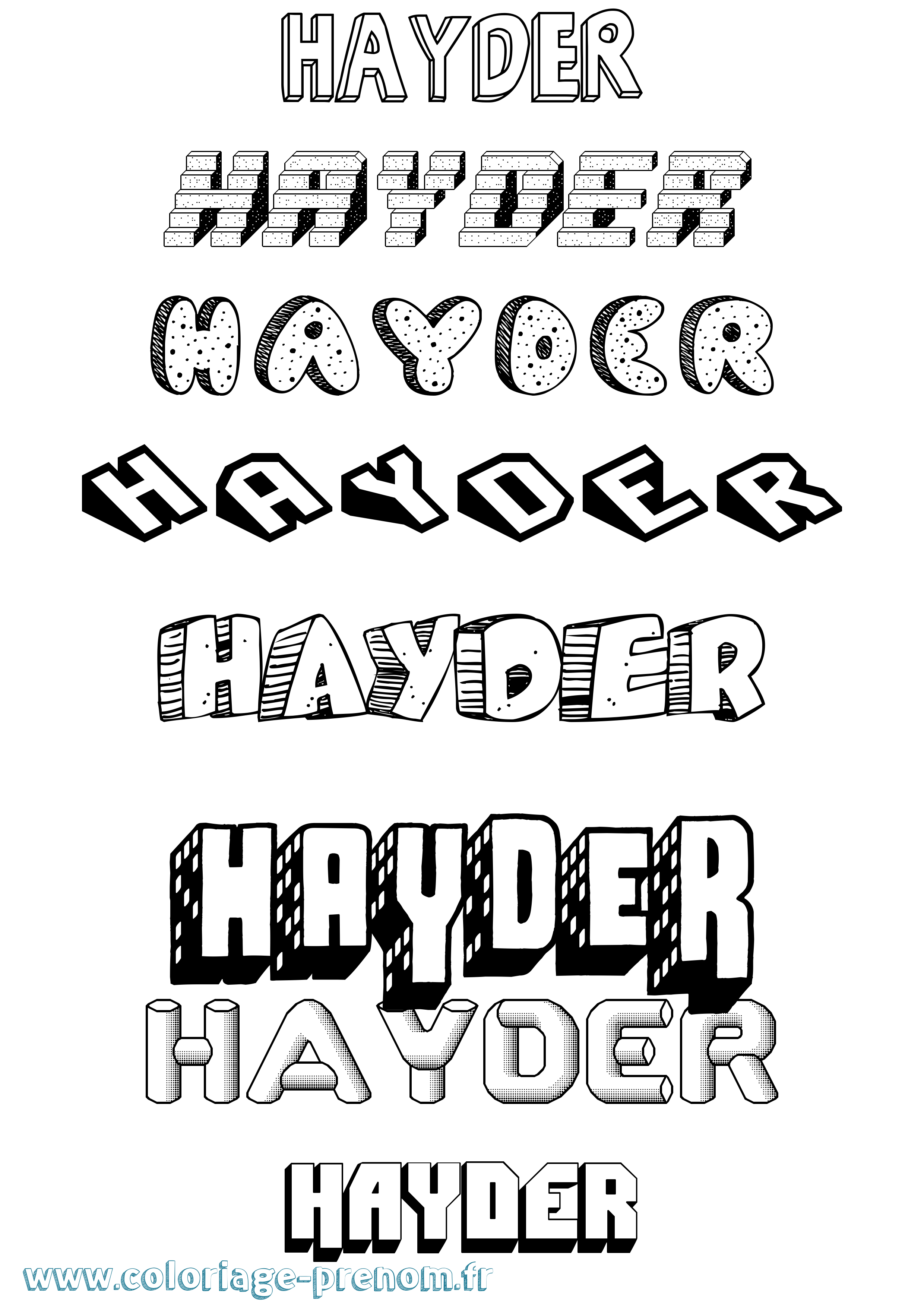Coloriage Hayder Effet 3D Coloriage prénom Hayder Effet 3D