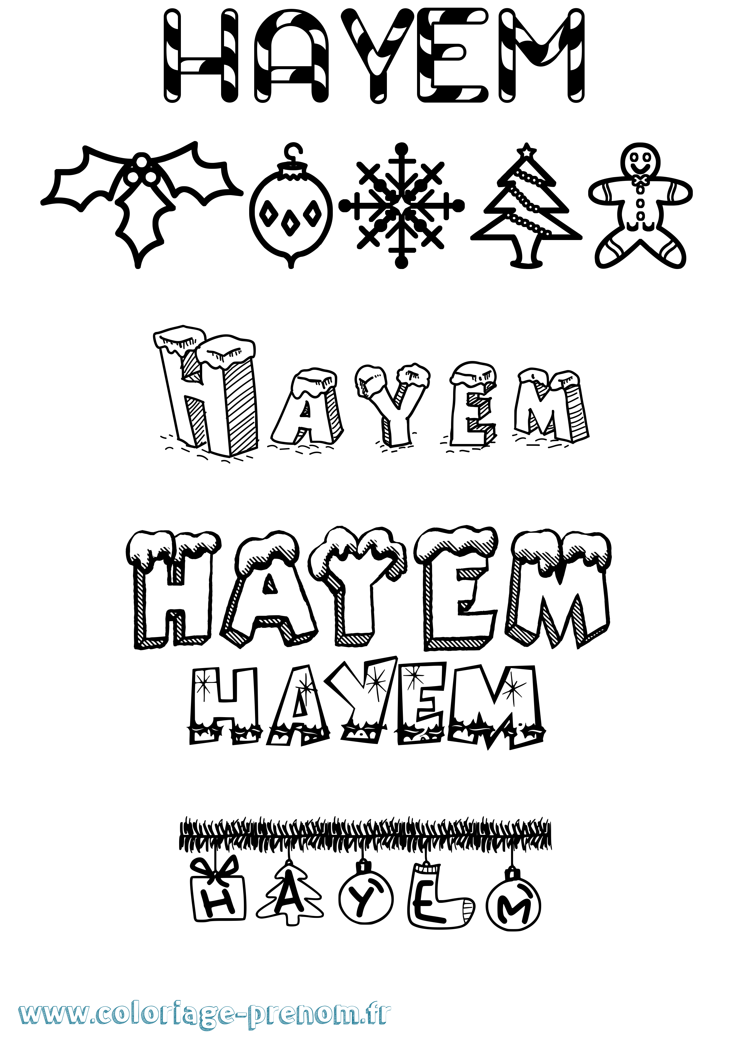 Coloriage Hayem Noël Coloriage prénom Hayem Noël