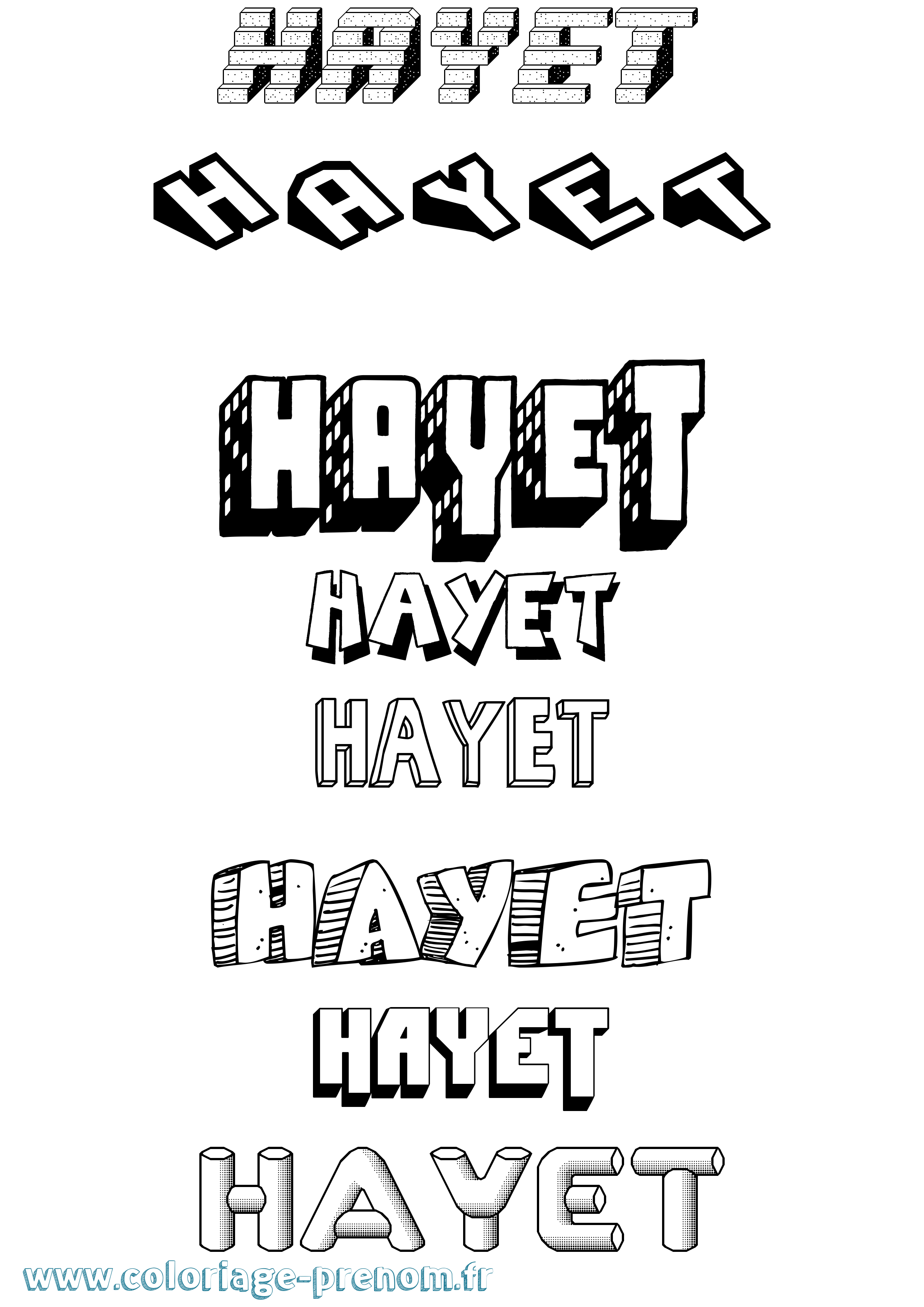 Coloriage Hayet Effet 3D Coloriage prénom Hayet Effet 3D