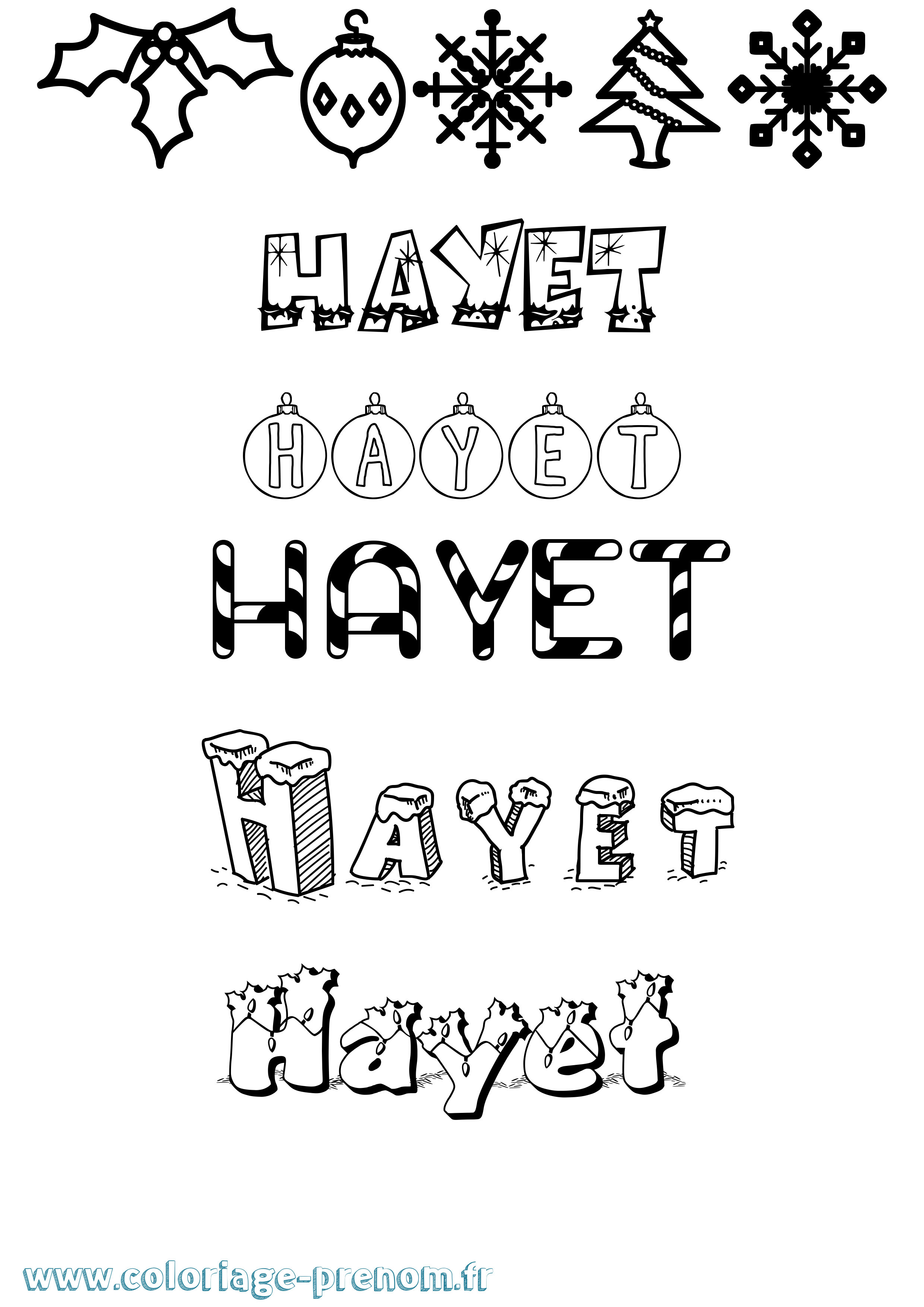 Coloriage Hayet Noël Coloriage prénom Hayet Noël