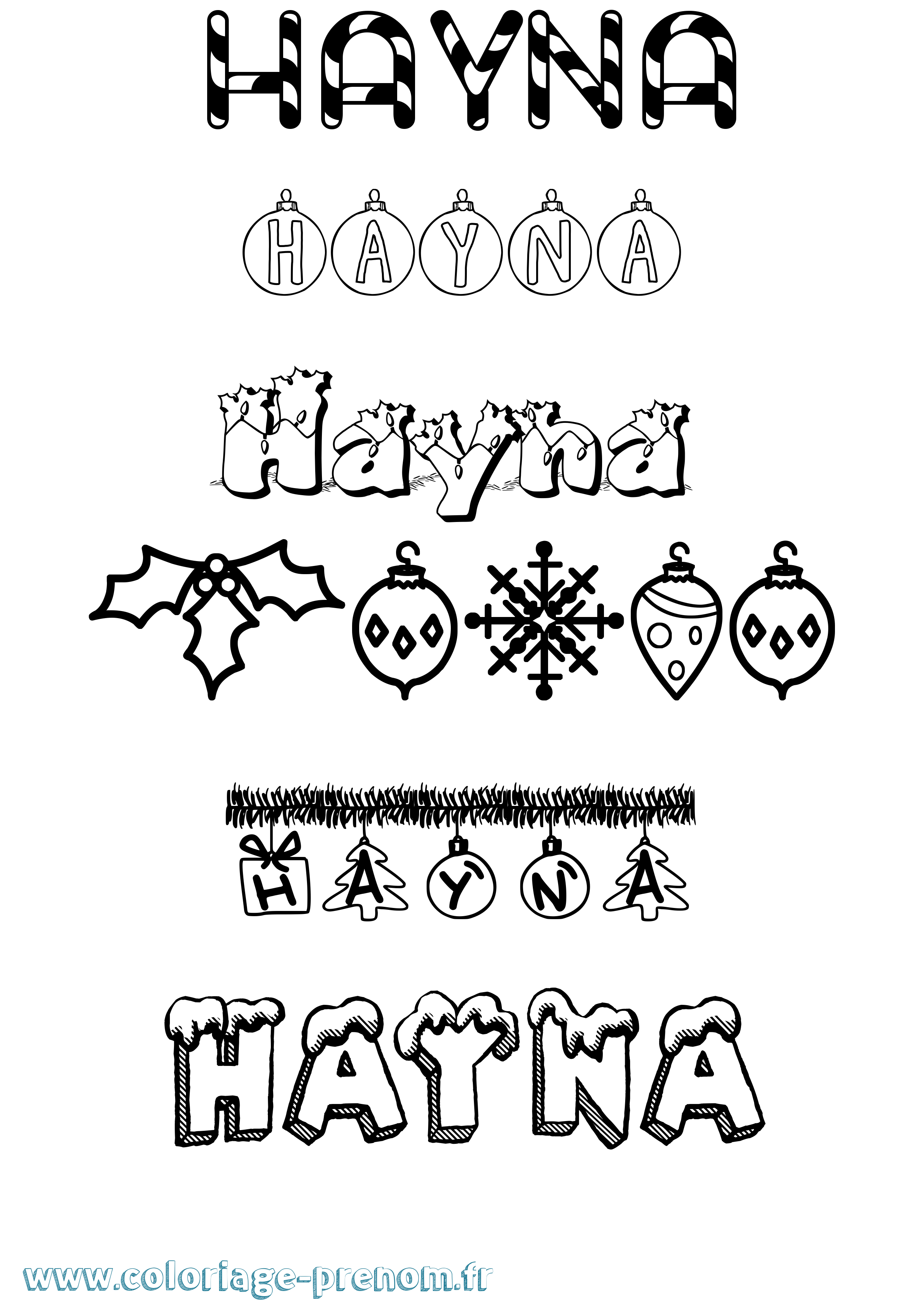 Coloriage Hayna Noël Coloriage prénom Hayna Noël