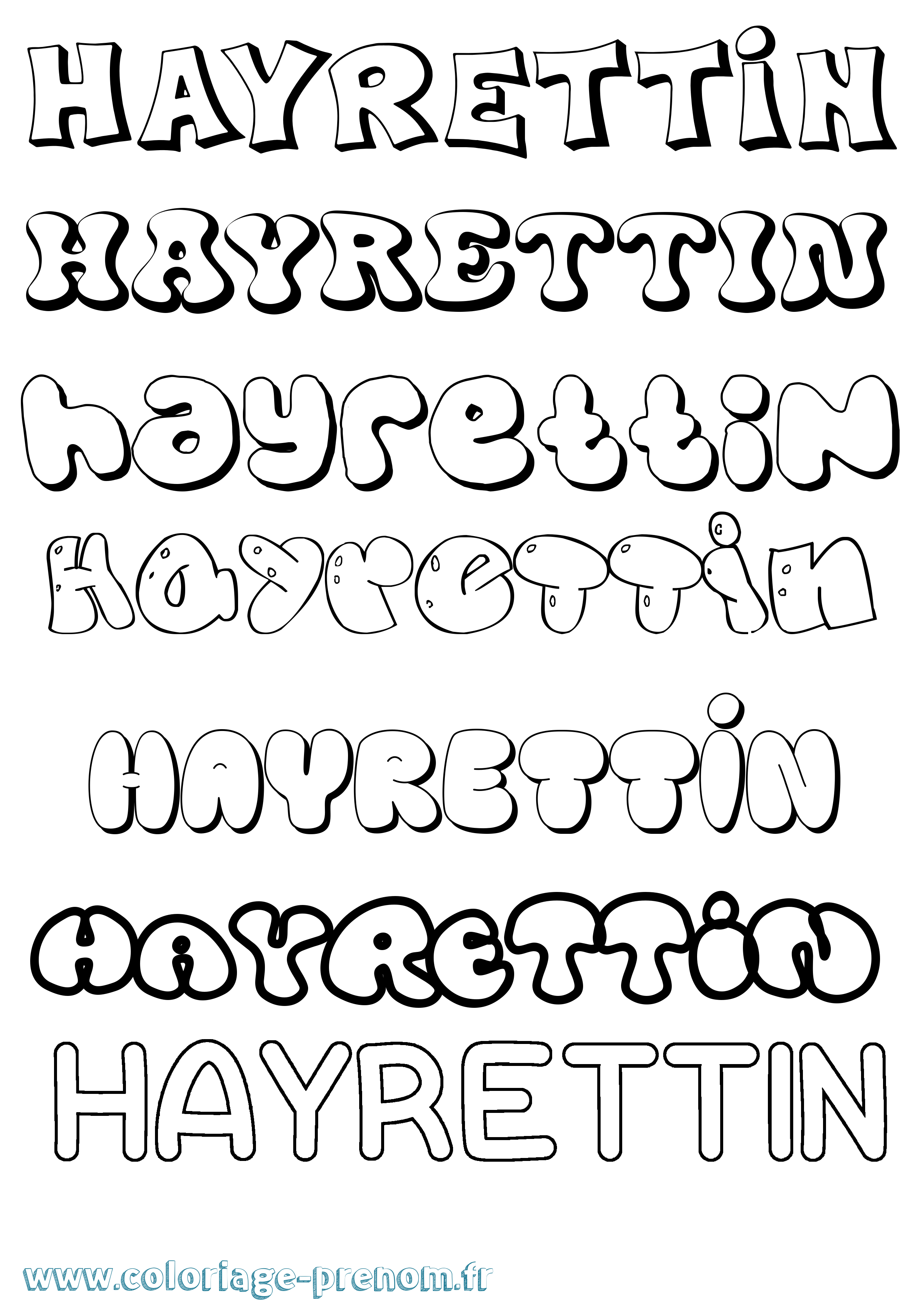 Coloriage Hayrettin Bubble Coloriage prénom Hayrettin Bubble