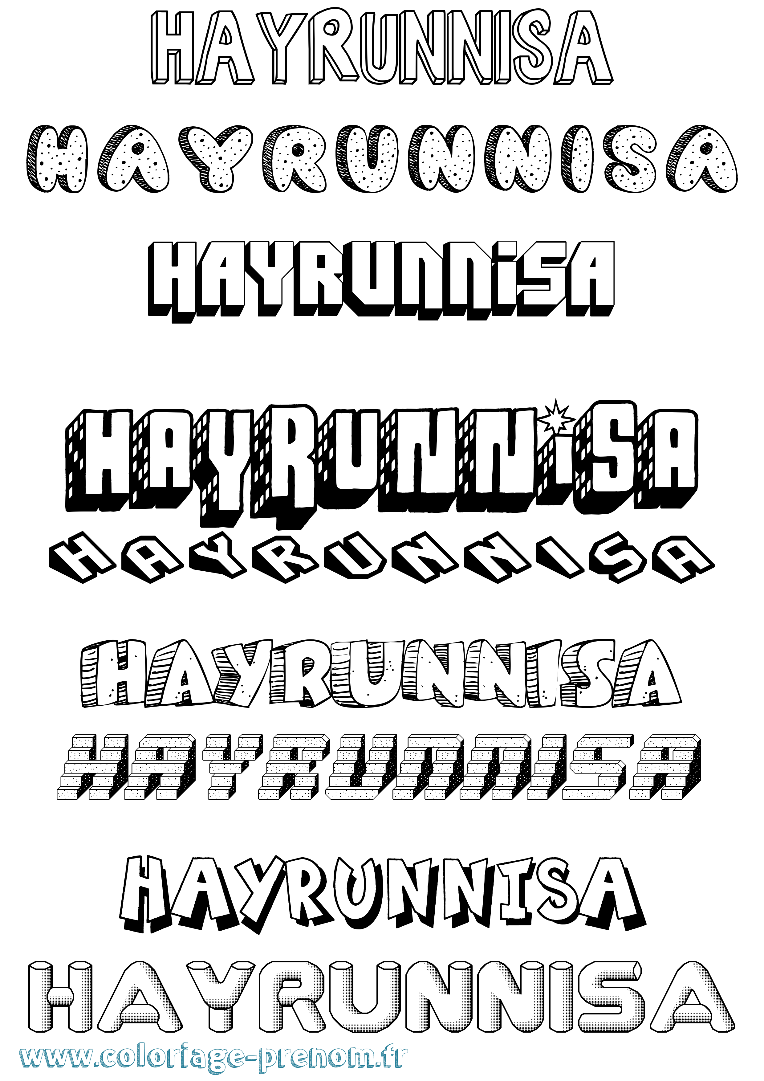 Coloriage Hayrunnisa Effet 3D Coloriage prénom Hayrunnisa Effet 3D