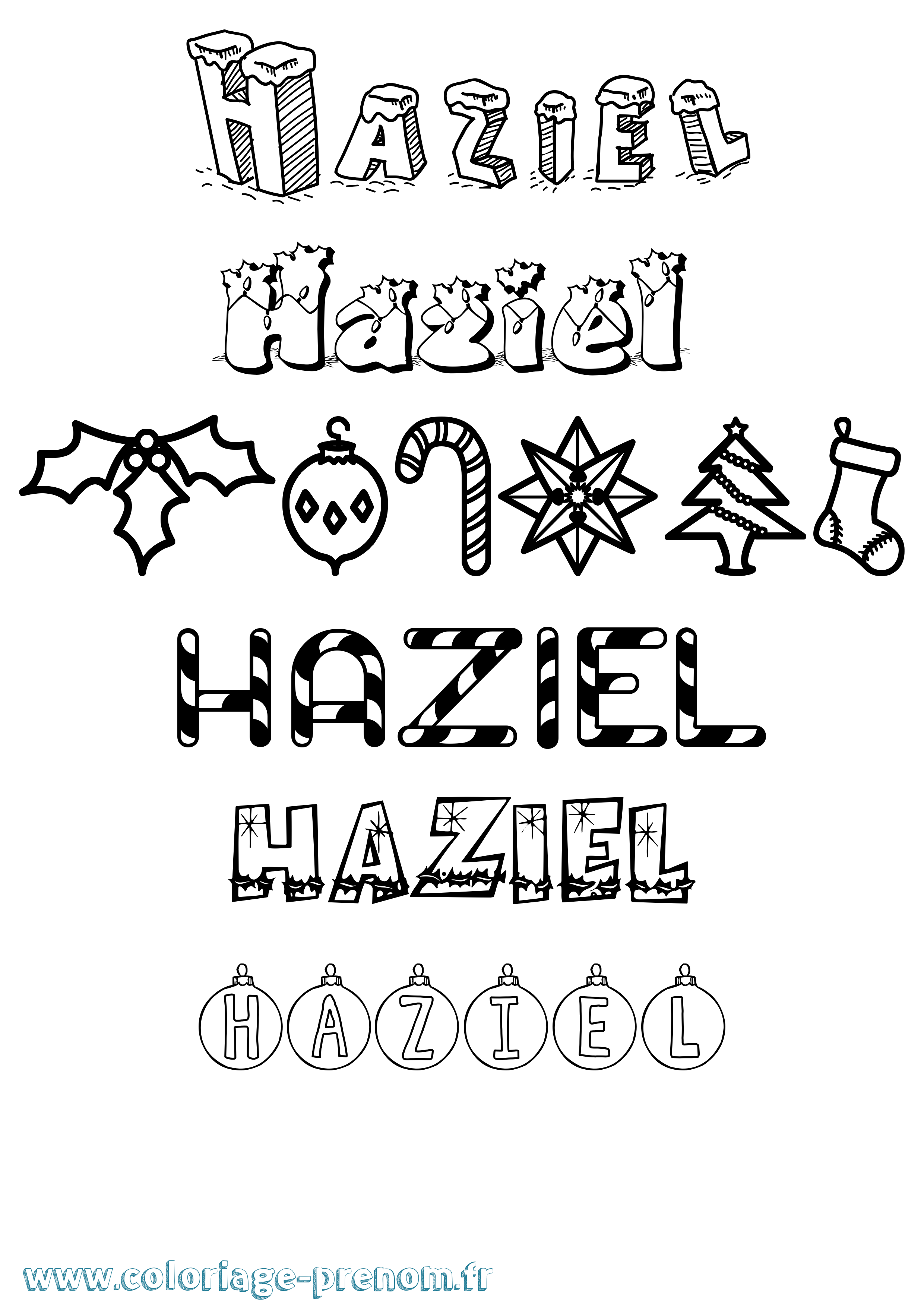 Coloriage Haziel Noël Coloriage prénom Haziel Noël