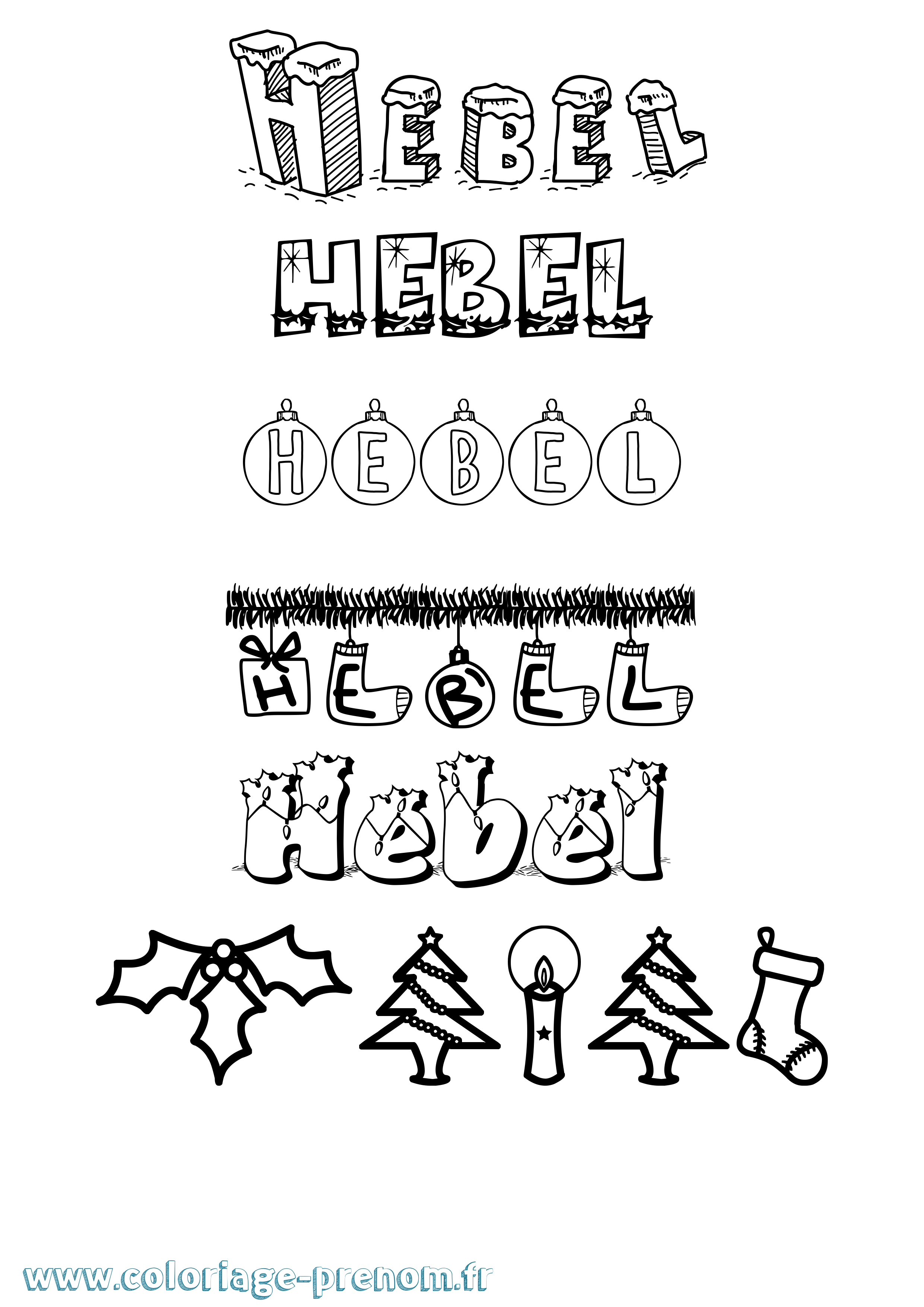 Coloriage Hebel Noël Coloriage prénom Hebel Noël
