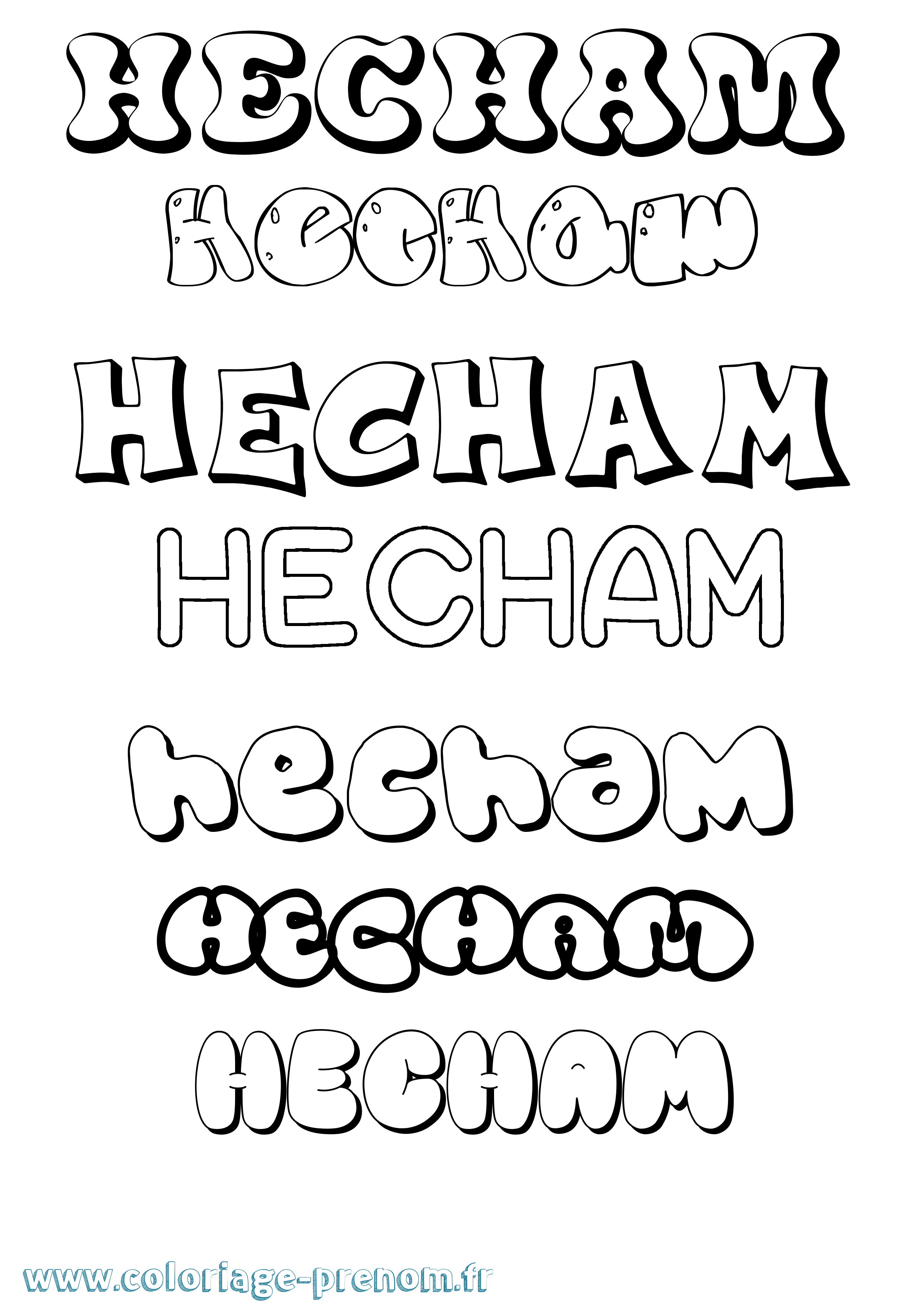 Coloriage Hecham Bubble Coloriage prénom Hecham Bubble