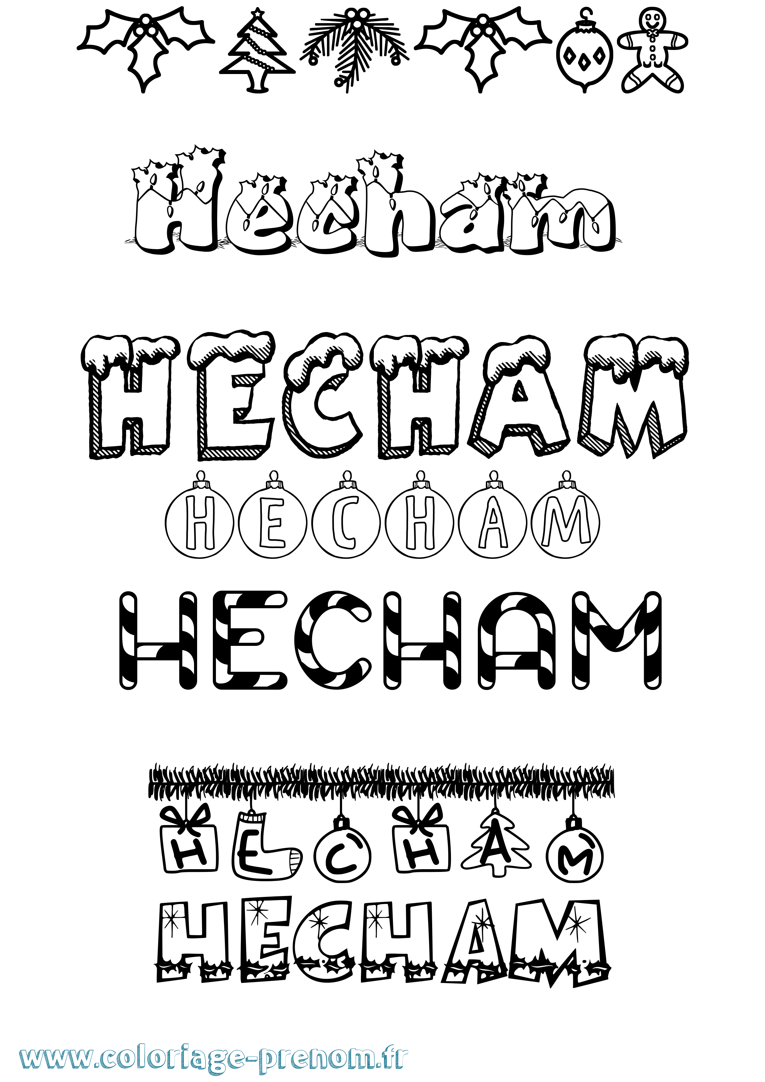 Coloriage Hecham Noël Coloriage prénom Hecham Noël
