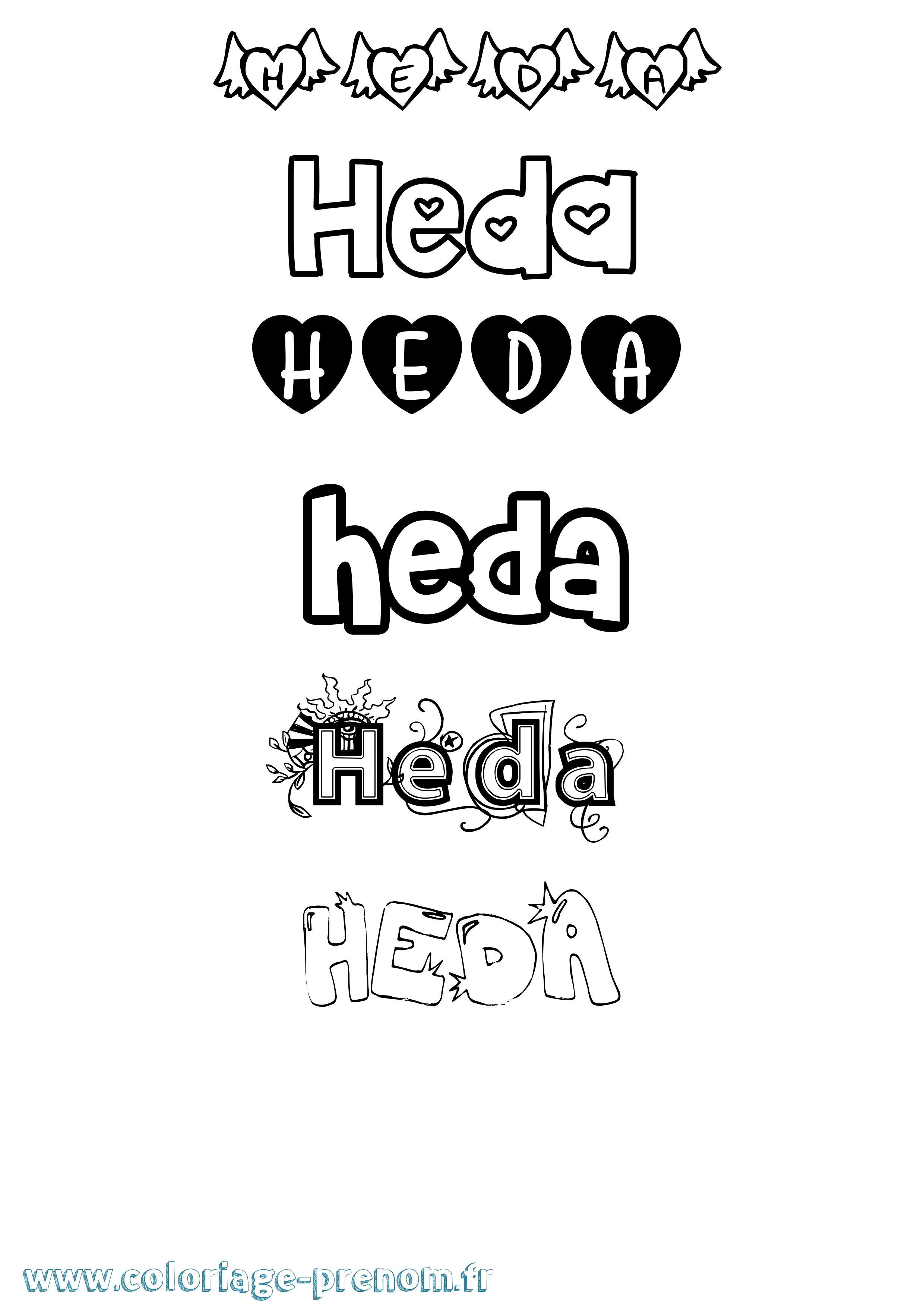 Coloriage Heda Girly Coloriage prénom Heda Girly