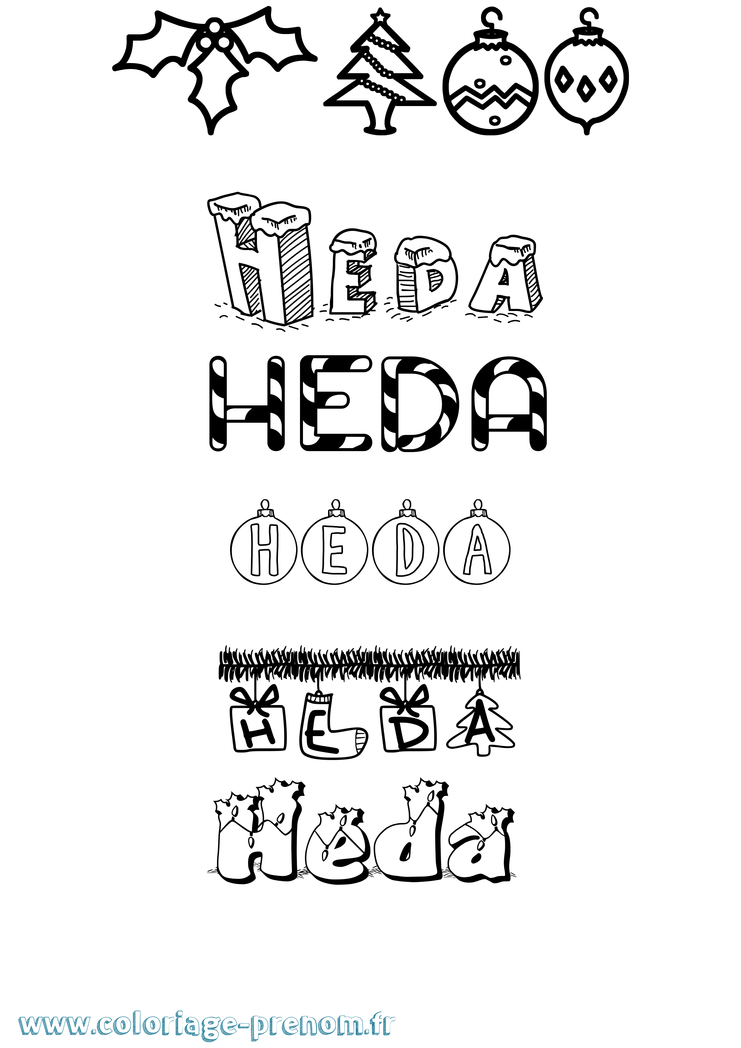 Coloriage Heda Noël Coloriage prénom Heda Noël