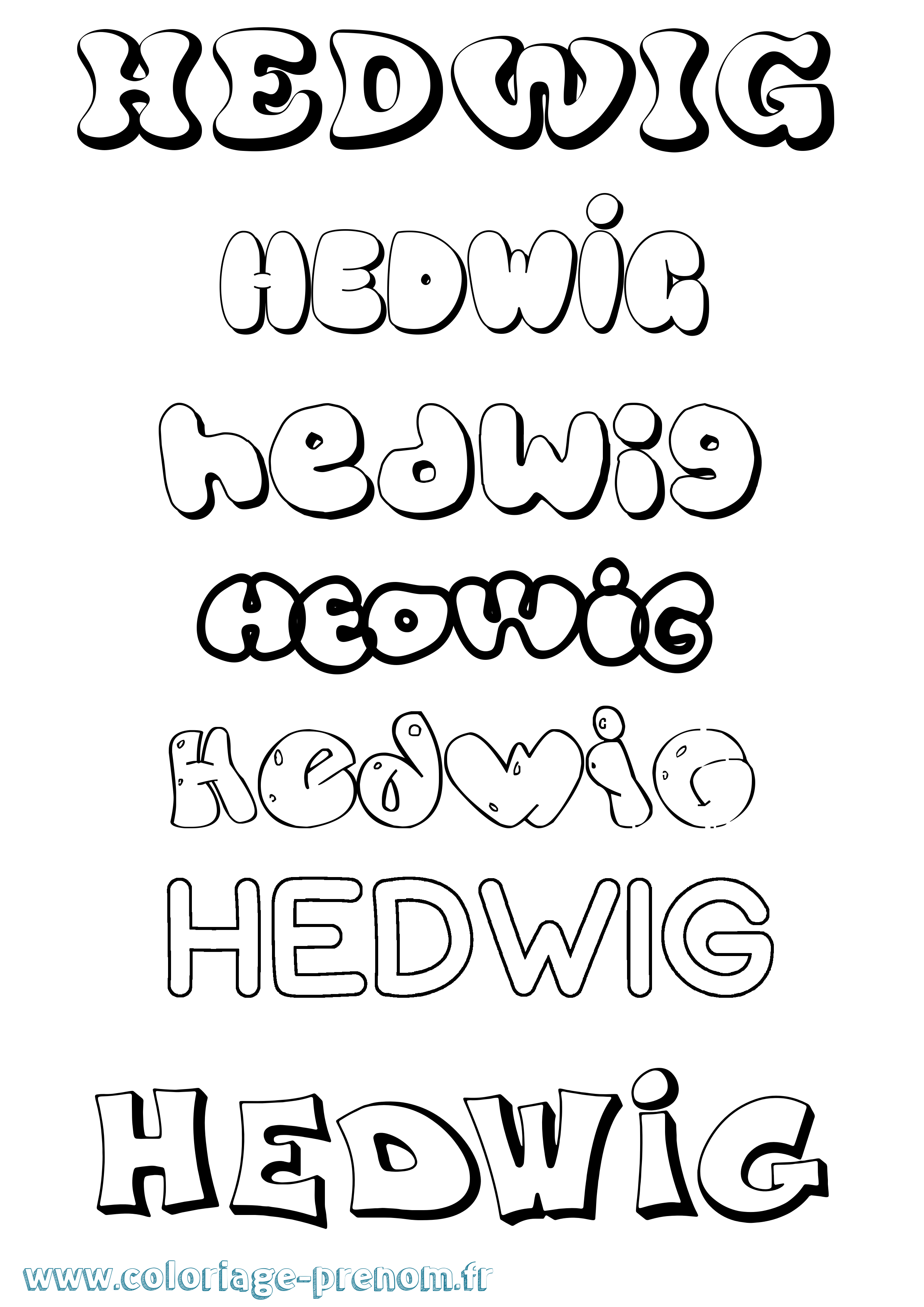 Coloriage Hedwig Bubble Coloriage prénom Hedwig Bubble