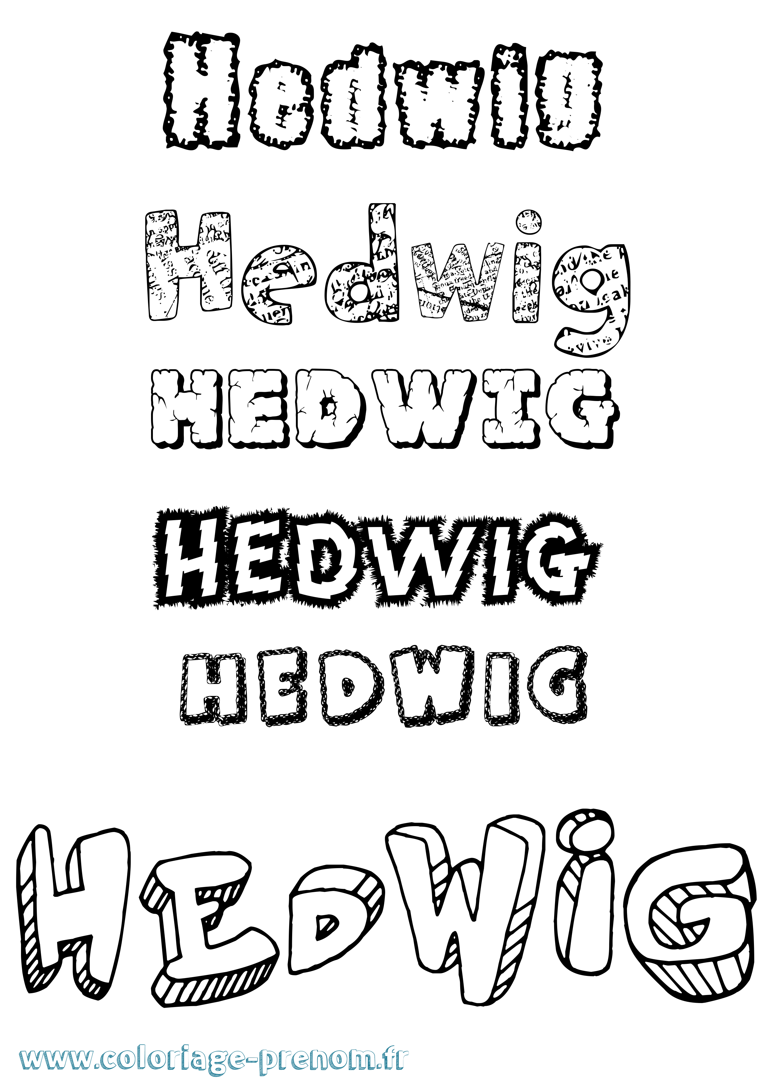 Coloriage Hedwig Destructuré Coloriage prénom Hedwig Destructuré