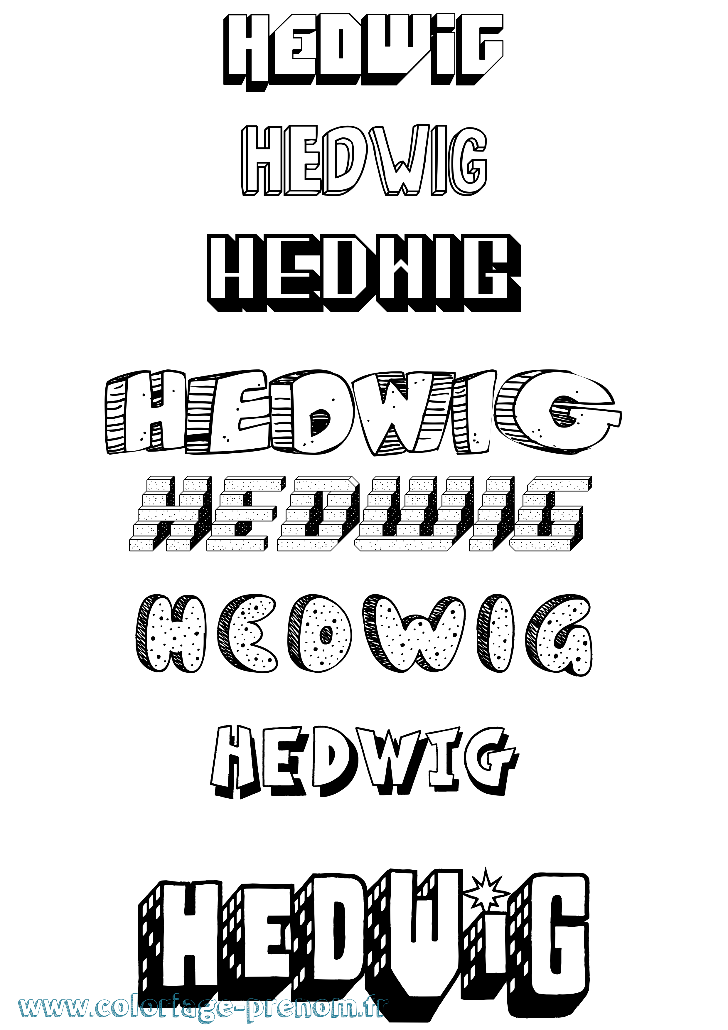 Coloriage Hedwig Effet 3D Coloriage prénom Hedwig Effet 3D
