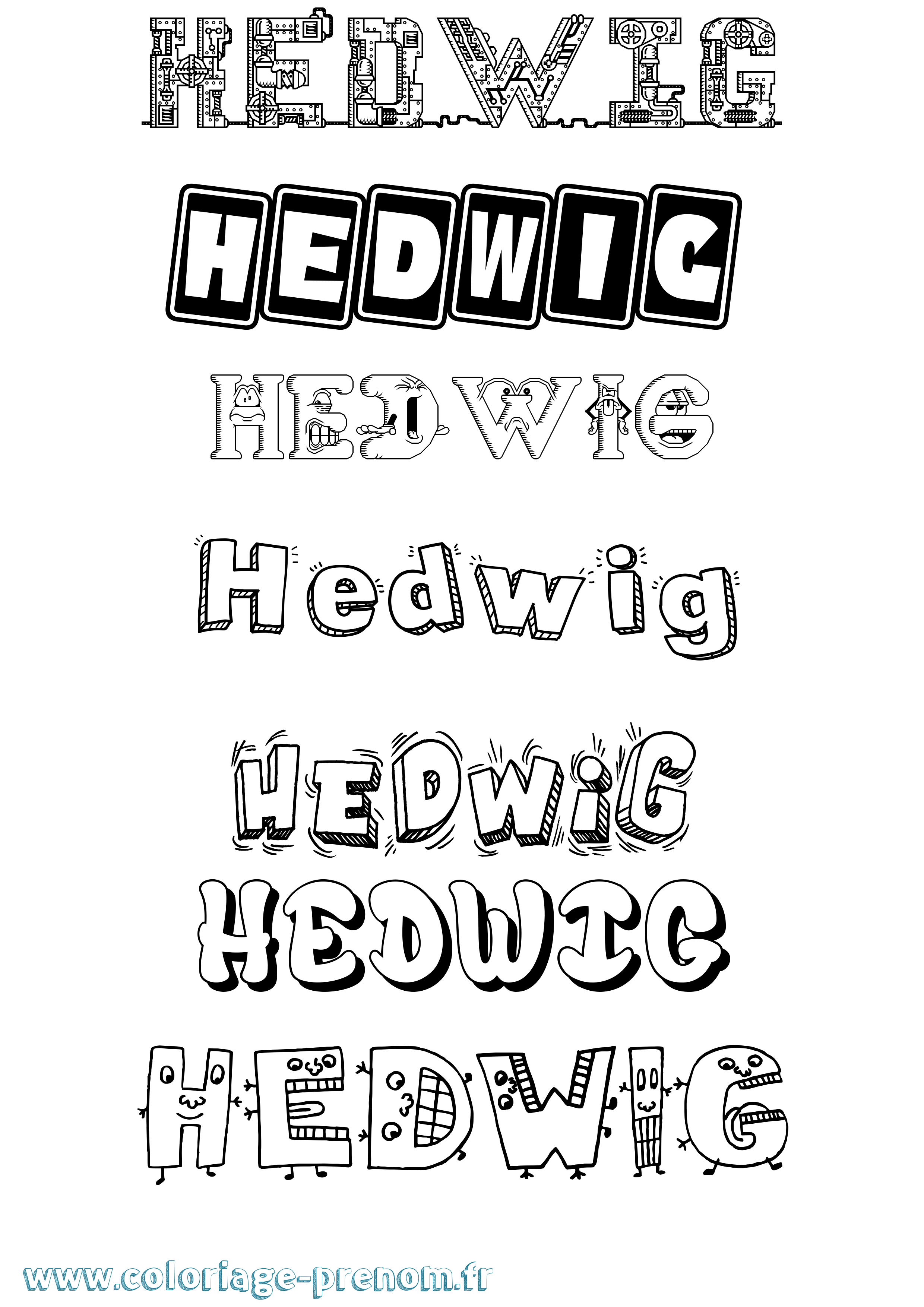 Coloriage Hedwig Fun Coloriage prénom Hedwig Fun